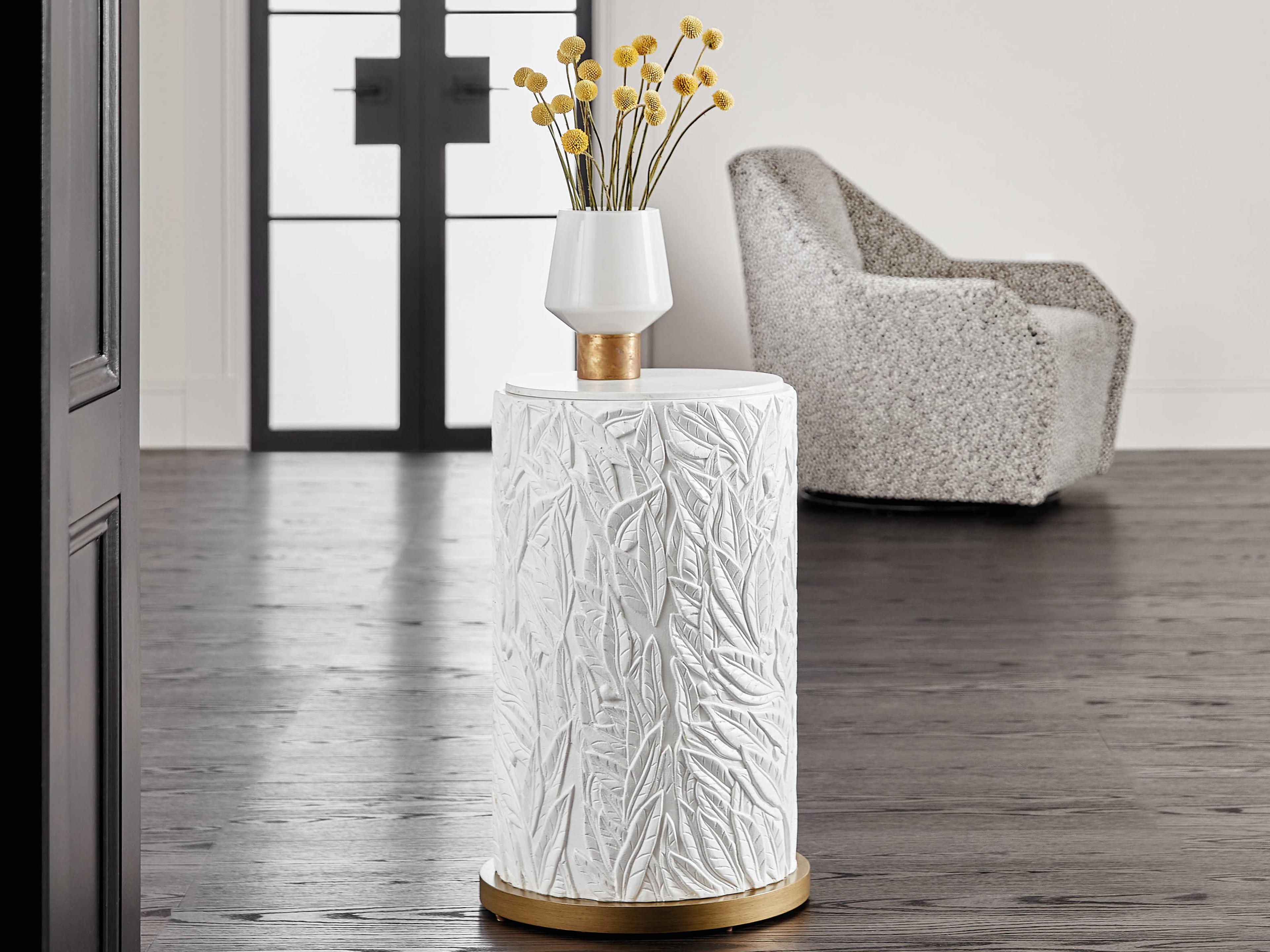 Hooker Furniture Melange Round Faux Stone White Brushed Gold End Table