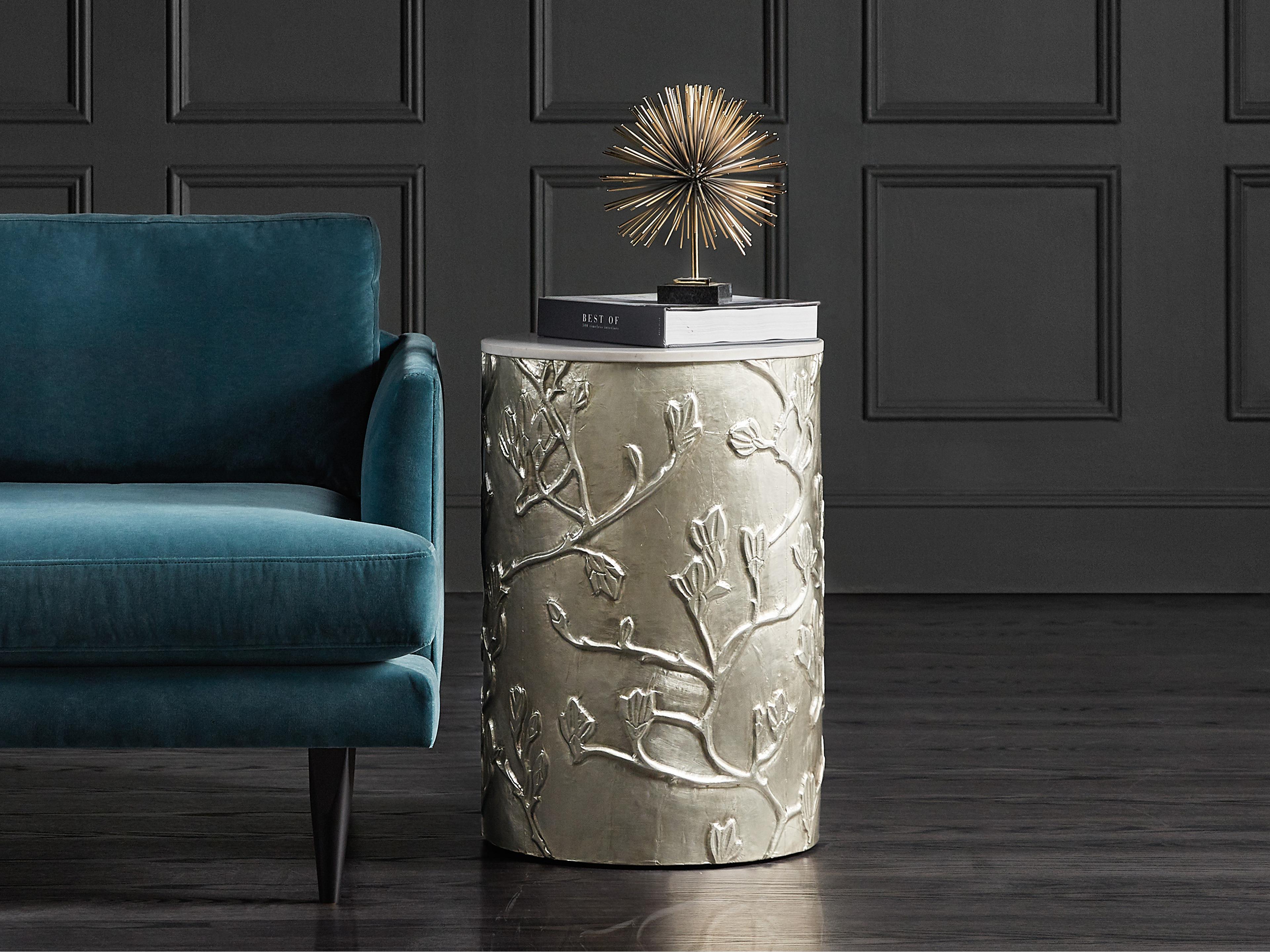 Luxecor Heritage Round Marble Silver End Table