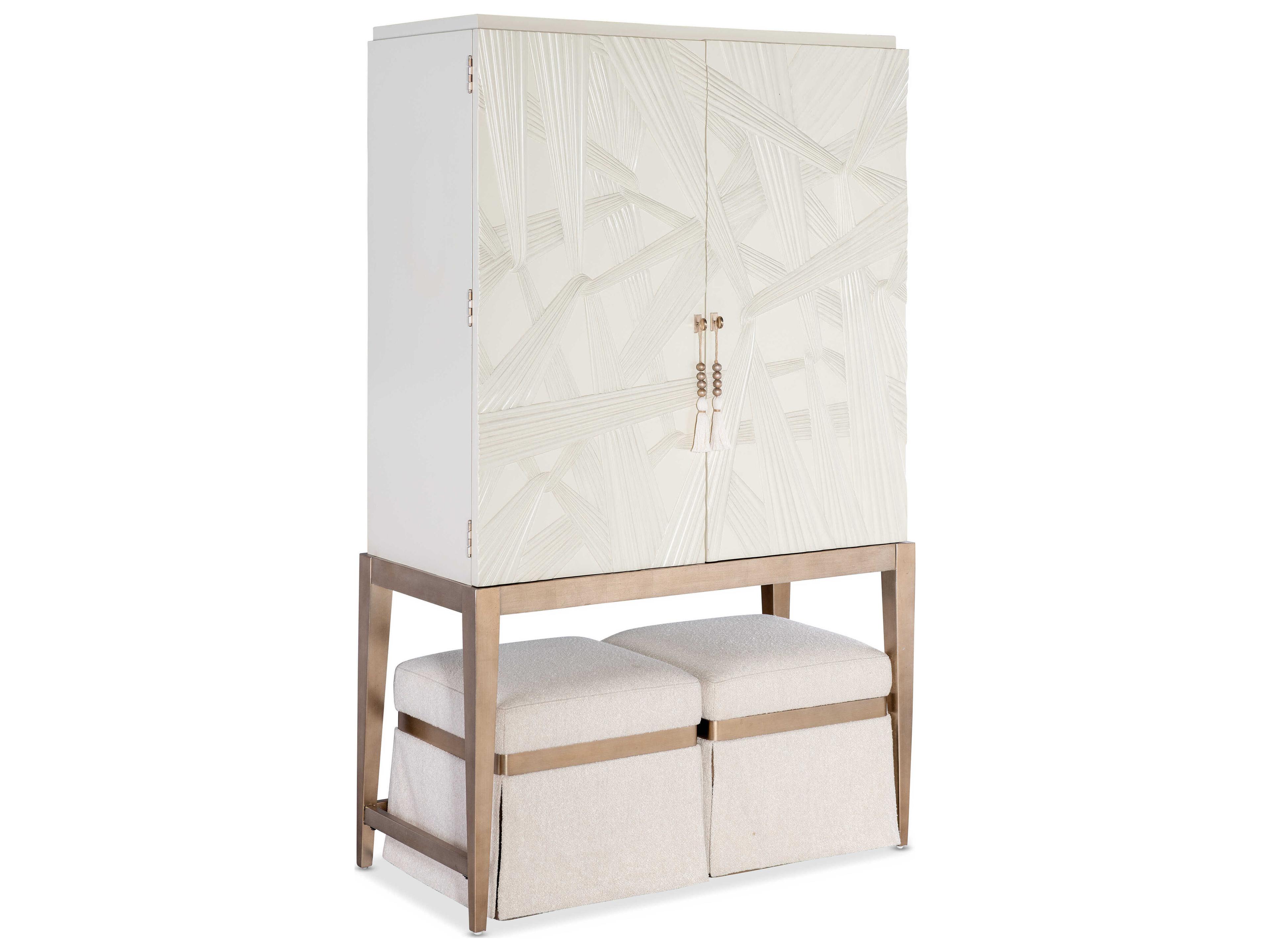 Hooker Furniture Melange Champagne Wood Trim Beige Upholstered Ottoman