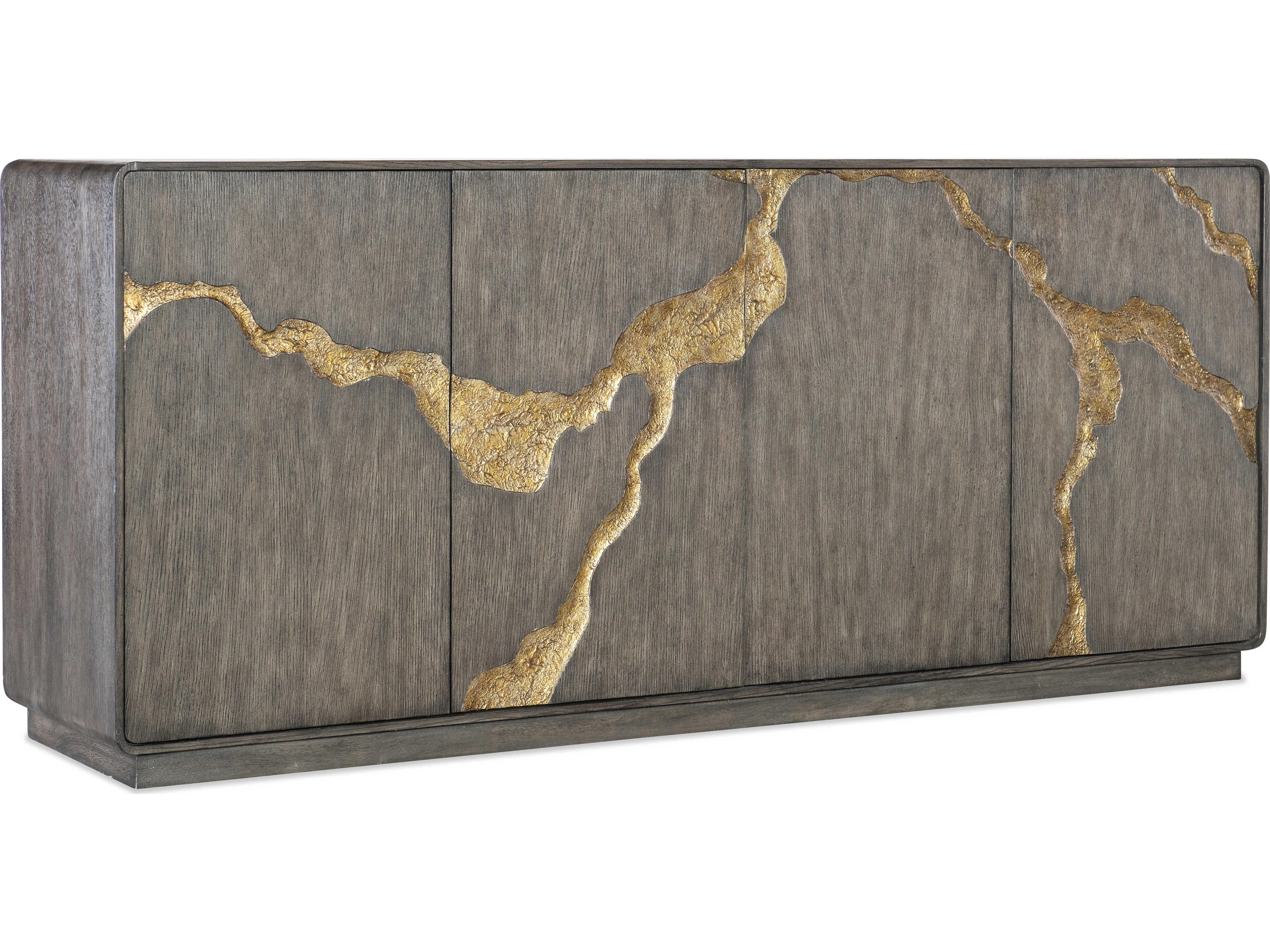 Melange Fissured 78" Oak Wood Green Entertainment Credenza