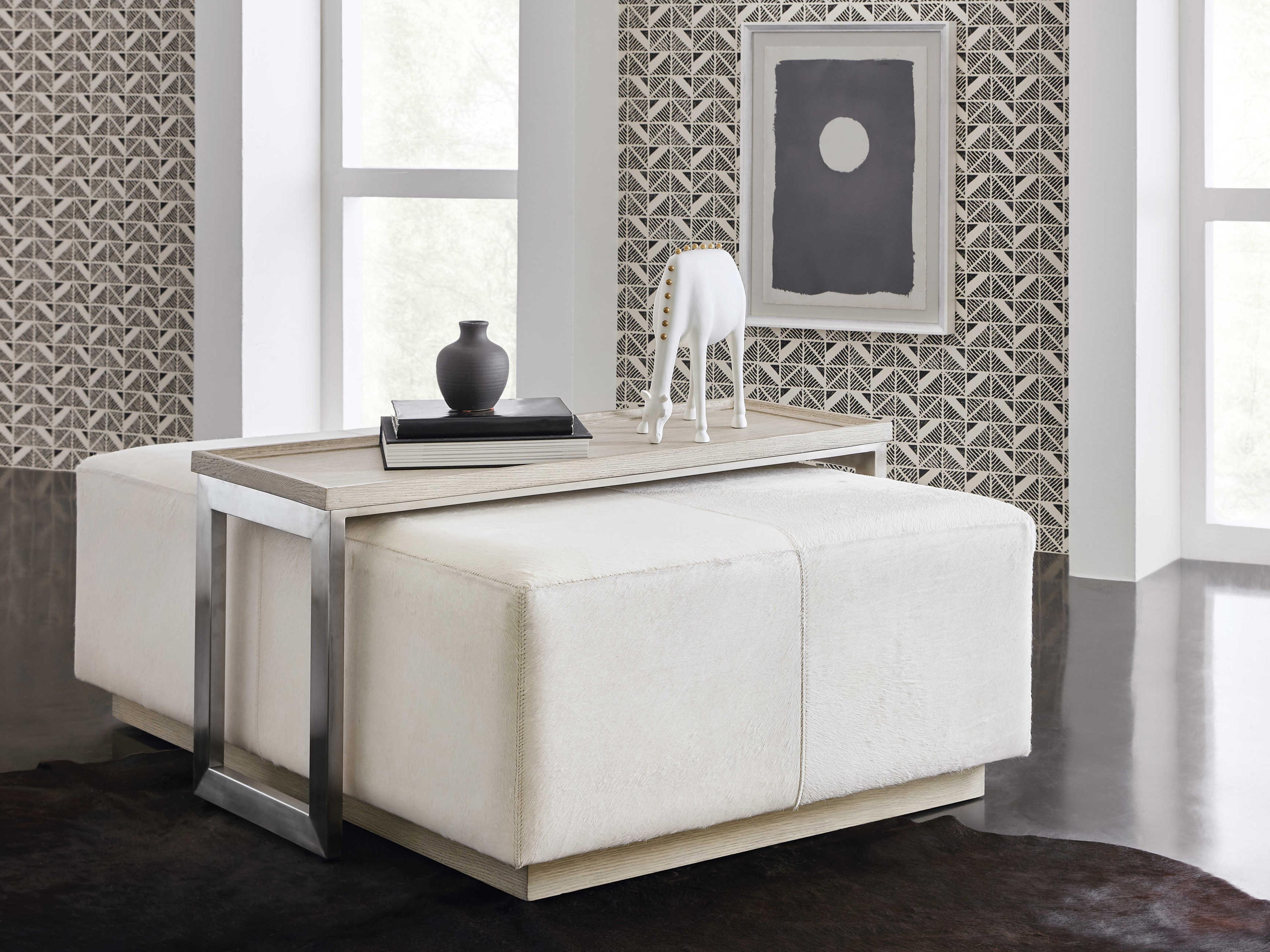 Hooker Furniture Melange Bridged Rectangular Leather Light Brown Cocktail Table