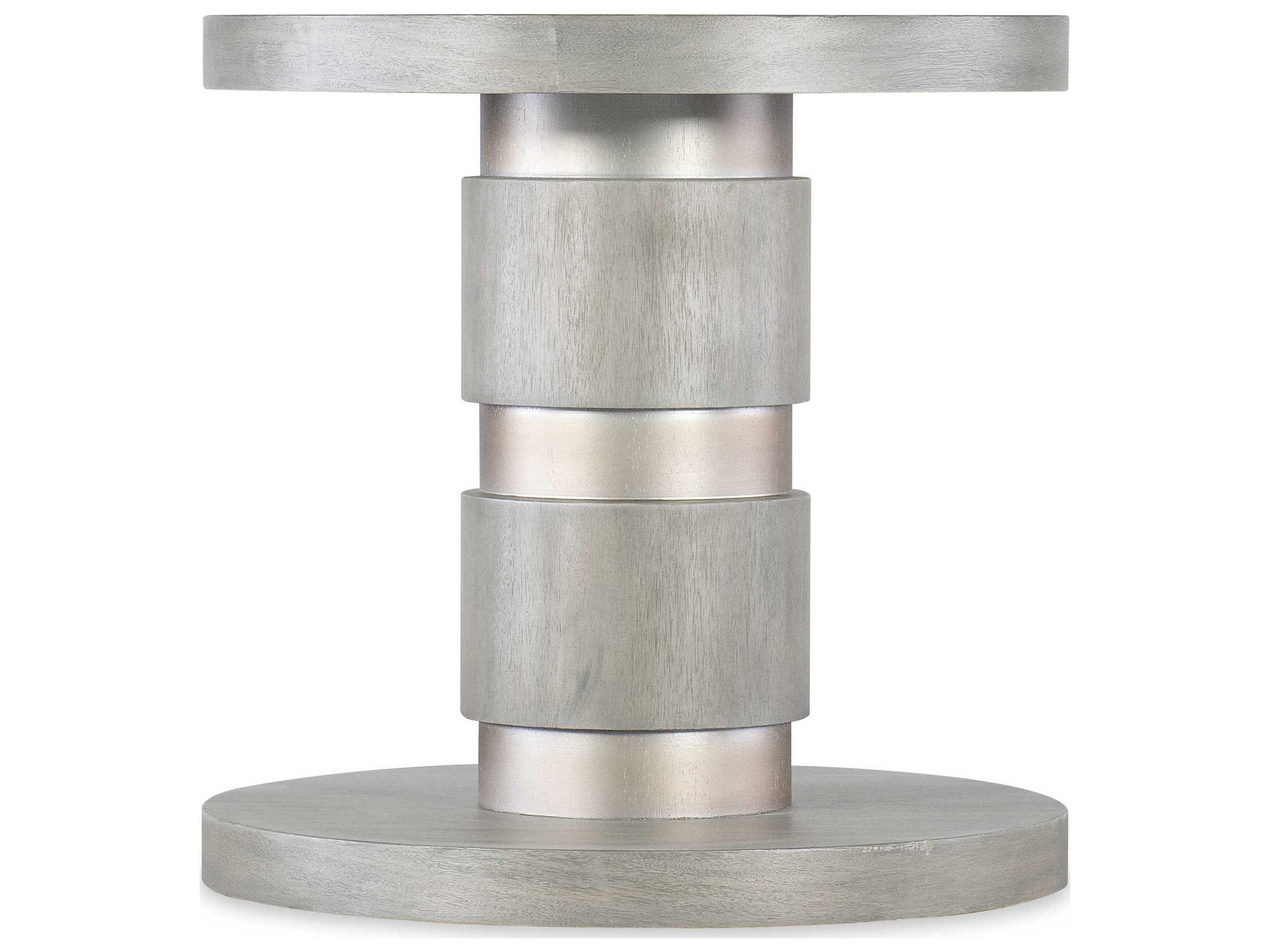 Melange Guilded Round Wood Gray With Silver Leaf End Table