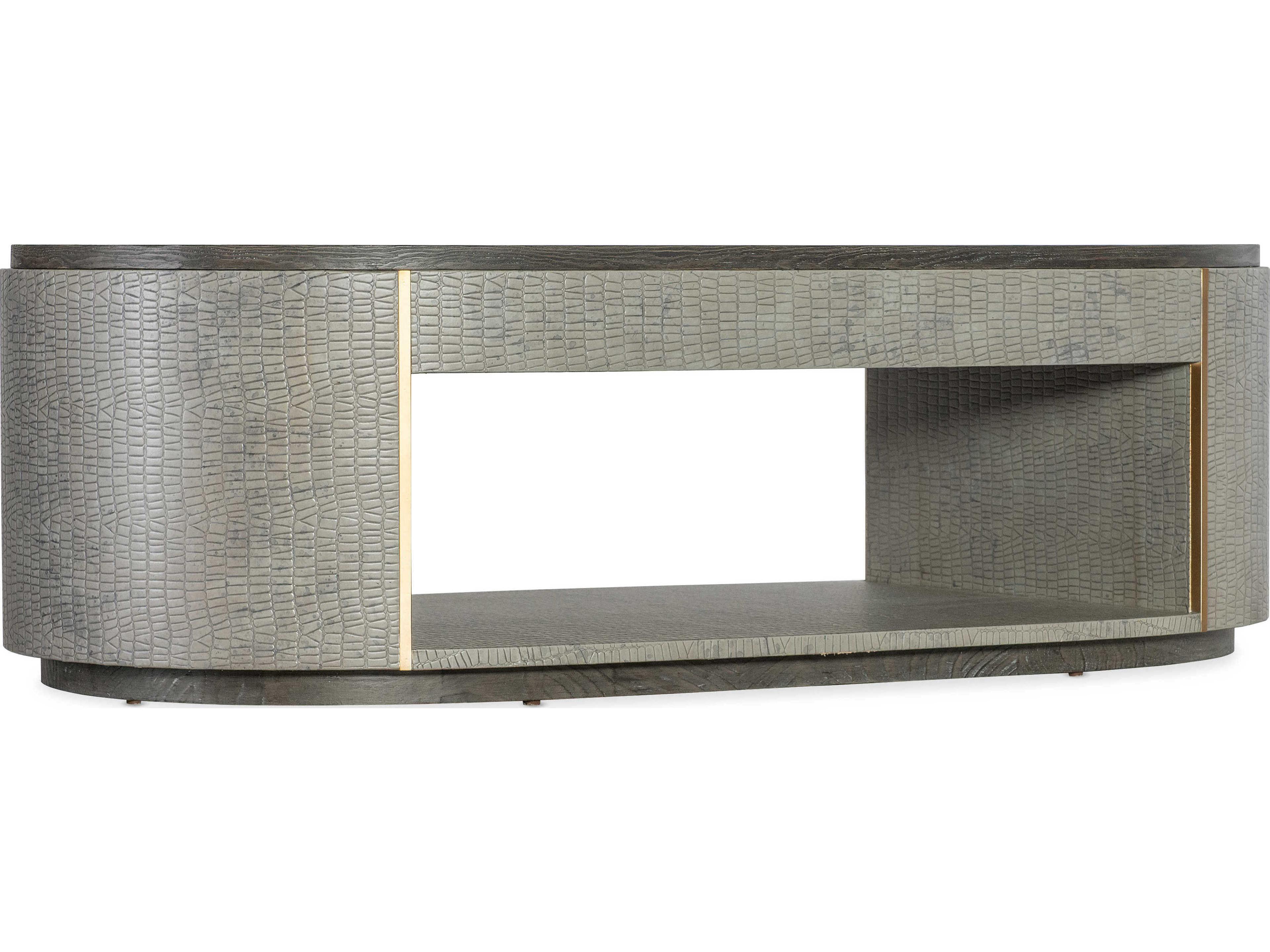 Melange Dylian Oval Coffee Table with Gray Crocodile Finish
