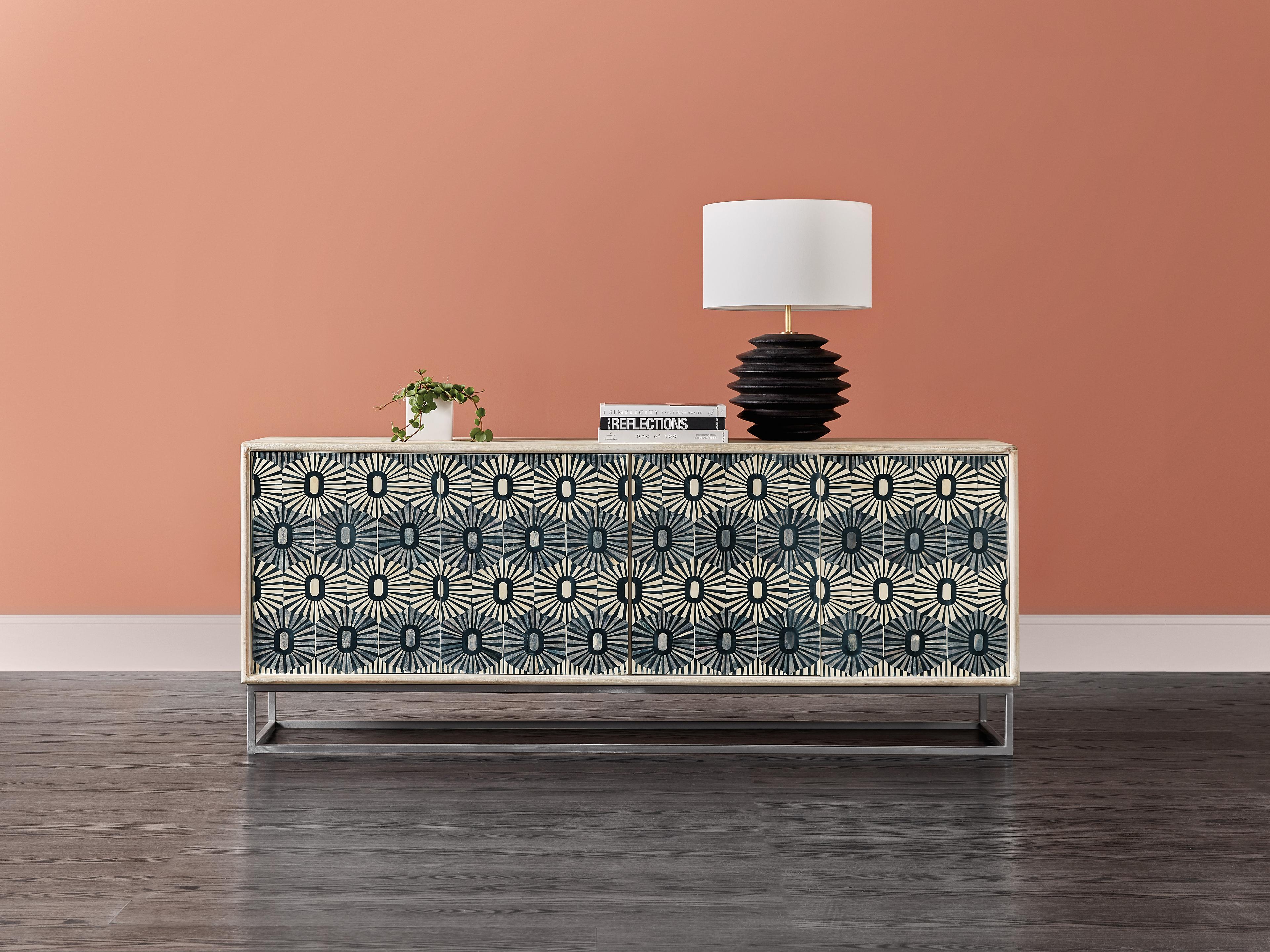 Hooker Furniture Melange Whitmore 79" Mango Wood Light Credenza Sideboard