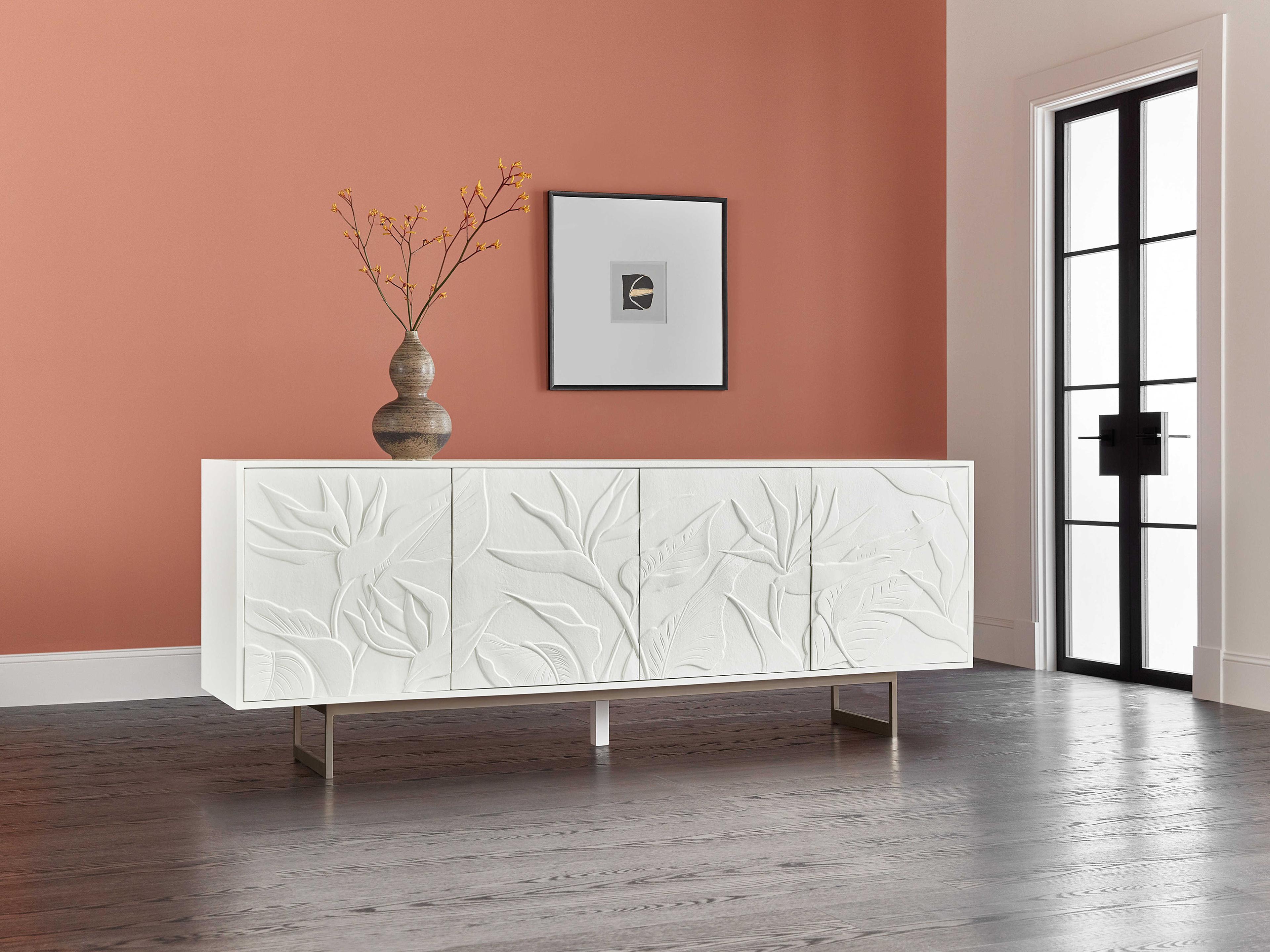 Hooker Furniture Melange Passerine 92" Hardwood White With Gold Credenza Sideboard