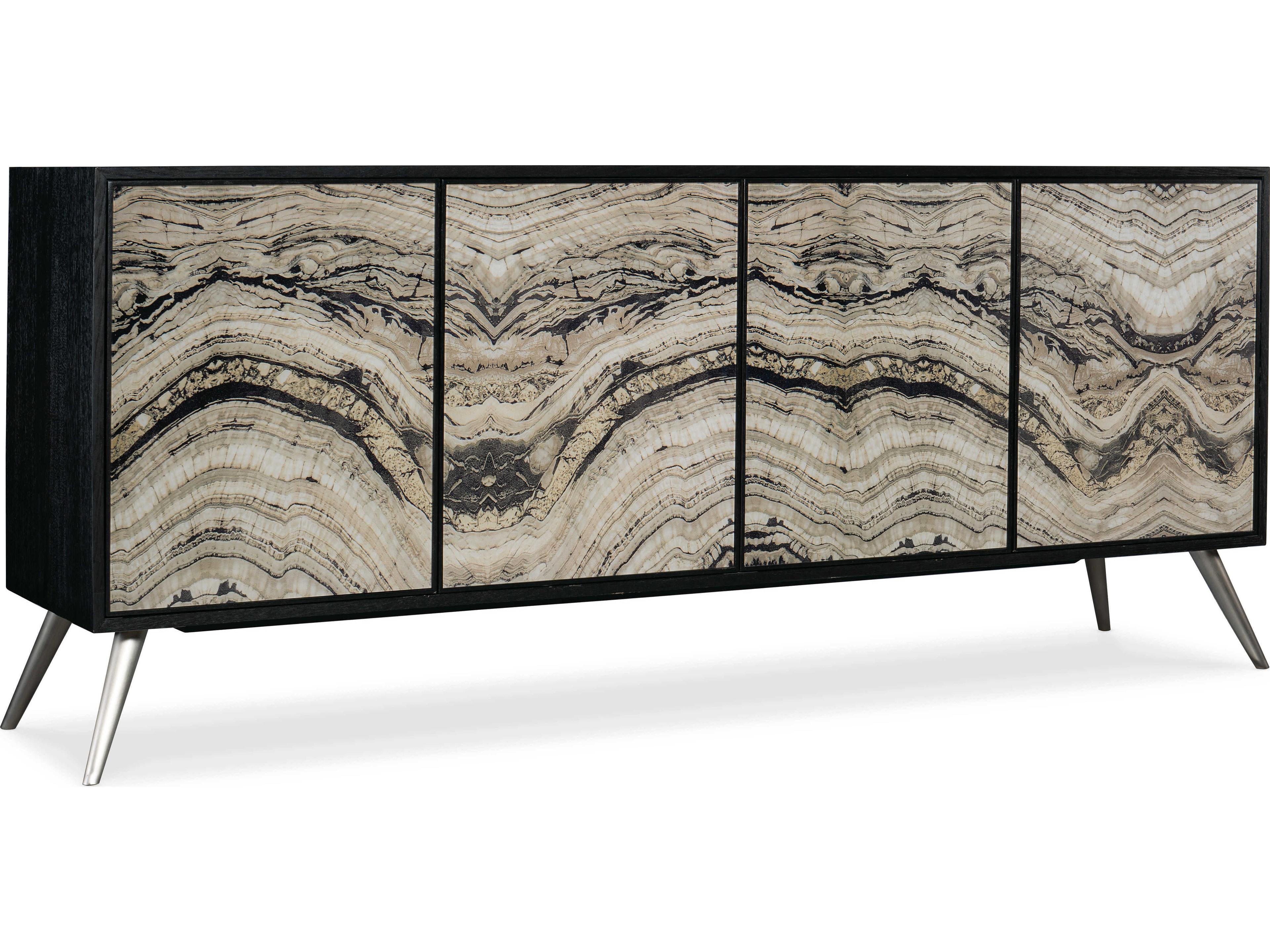 Luxecor Heritage Rockee 86" Oak Wood Black Silver Media Console