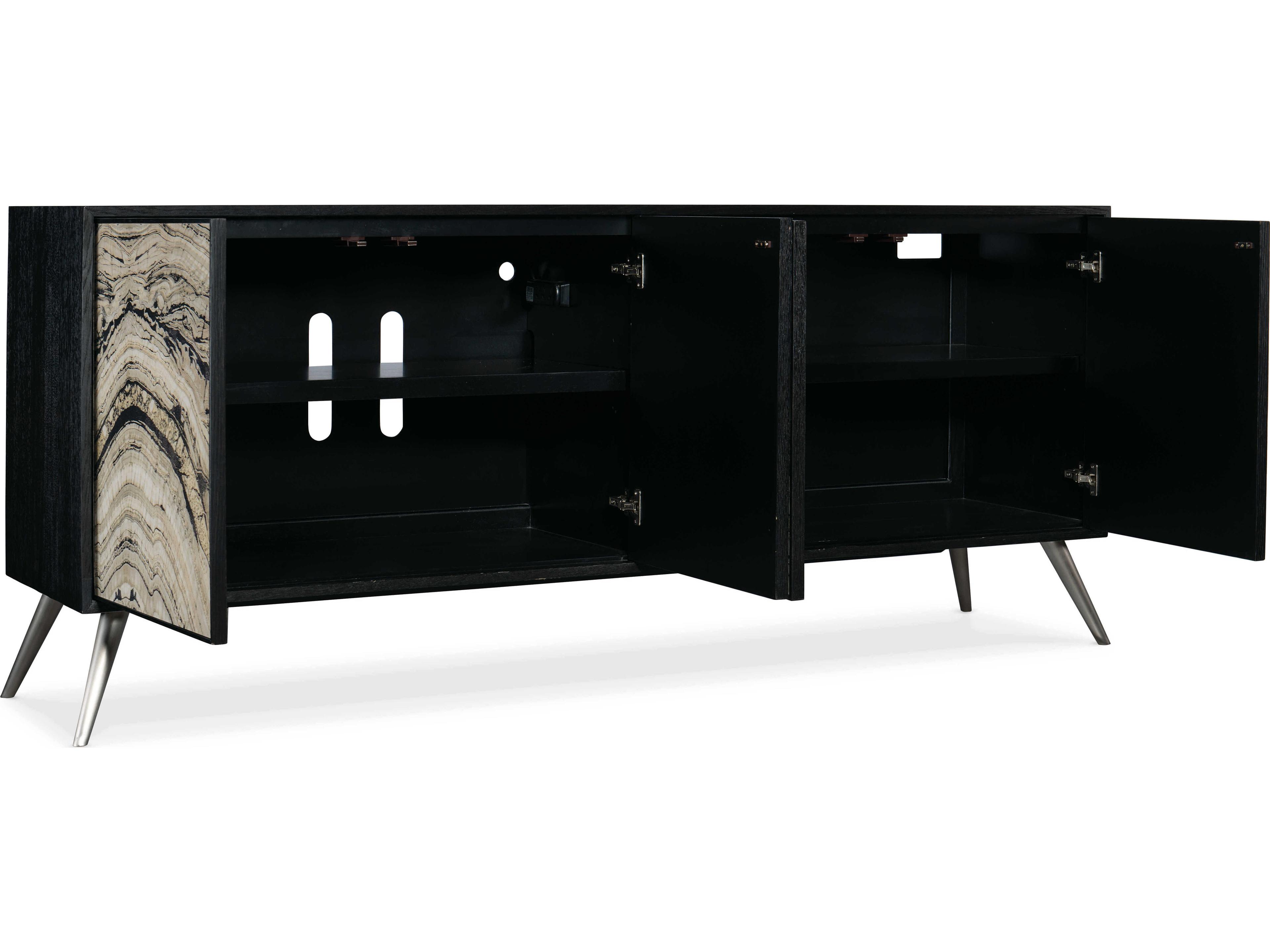 Luxecor Heritage Rockee 86" Oak Wood Black Silver Media Console