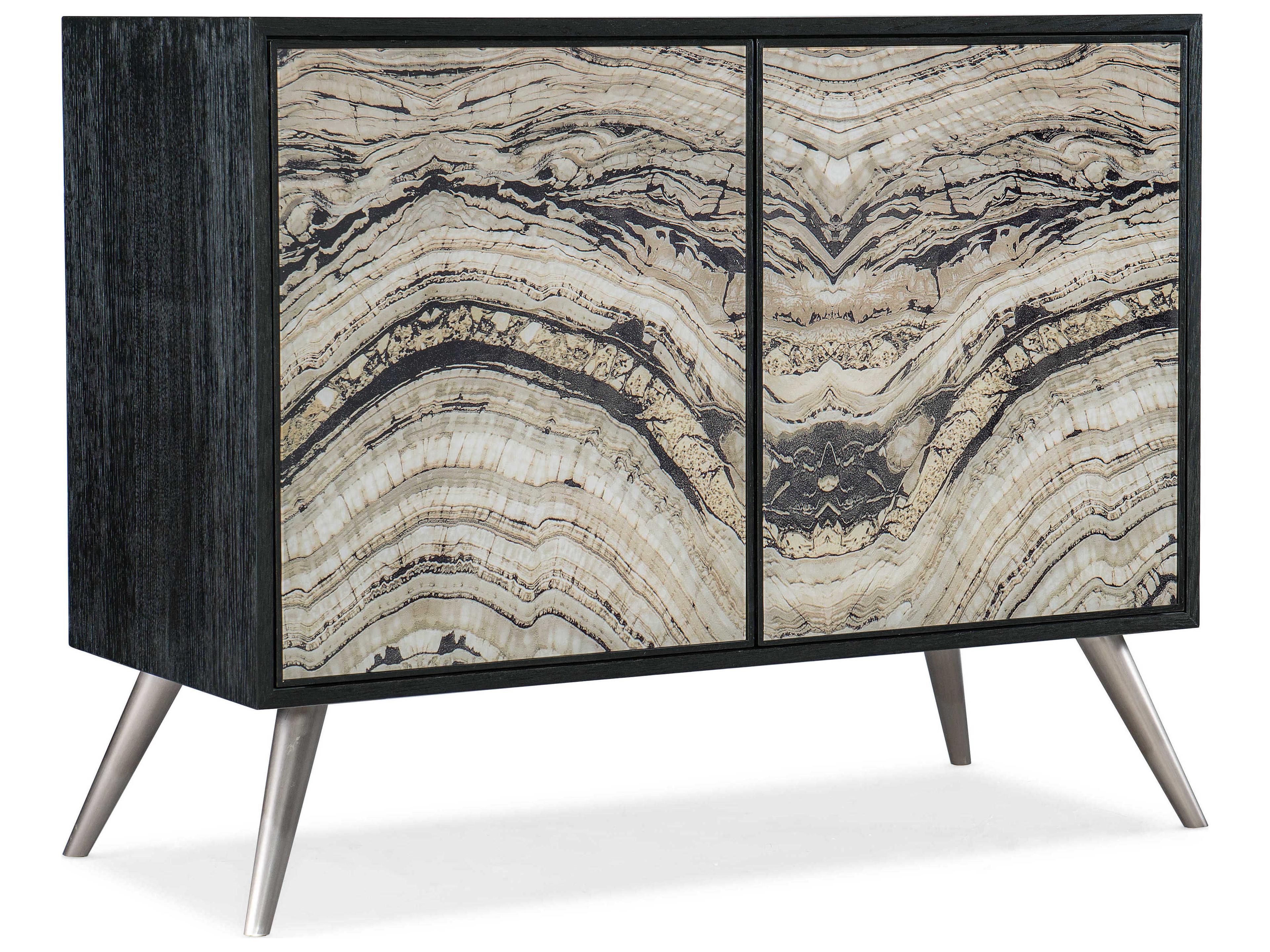Melange Rockee Two Door Accent Chest in Black and Ivory Geode