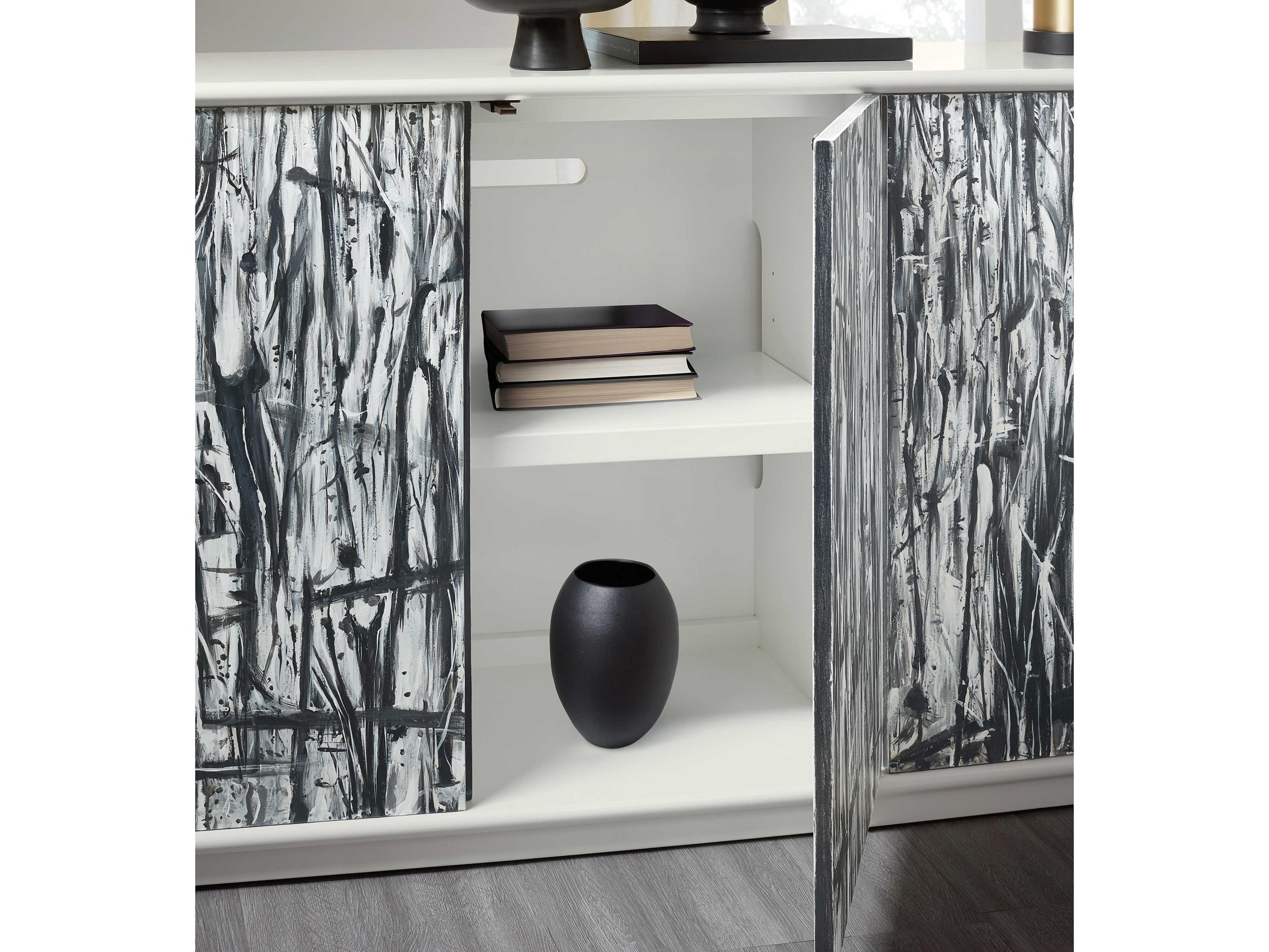 Hooker Furniture Melange Graffitio 80" White Maple Gray Wood Sideboard