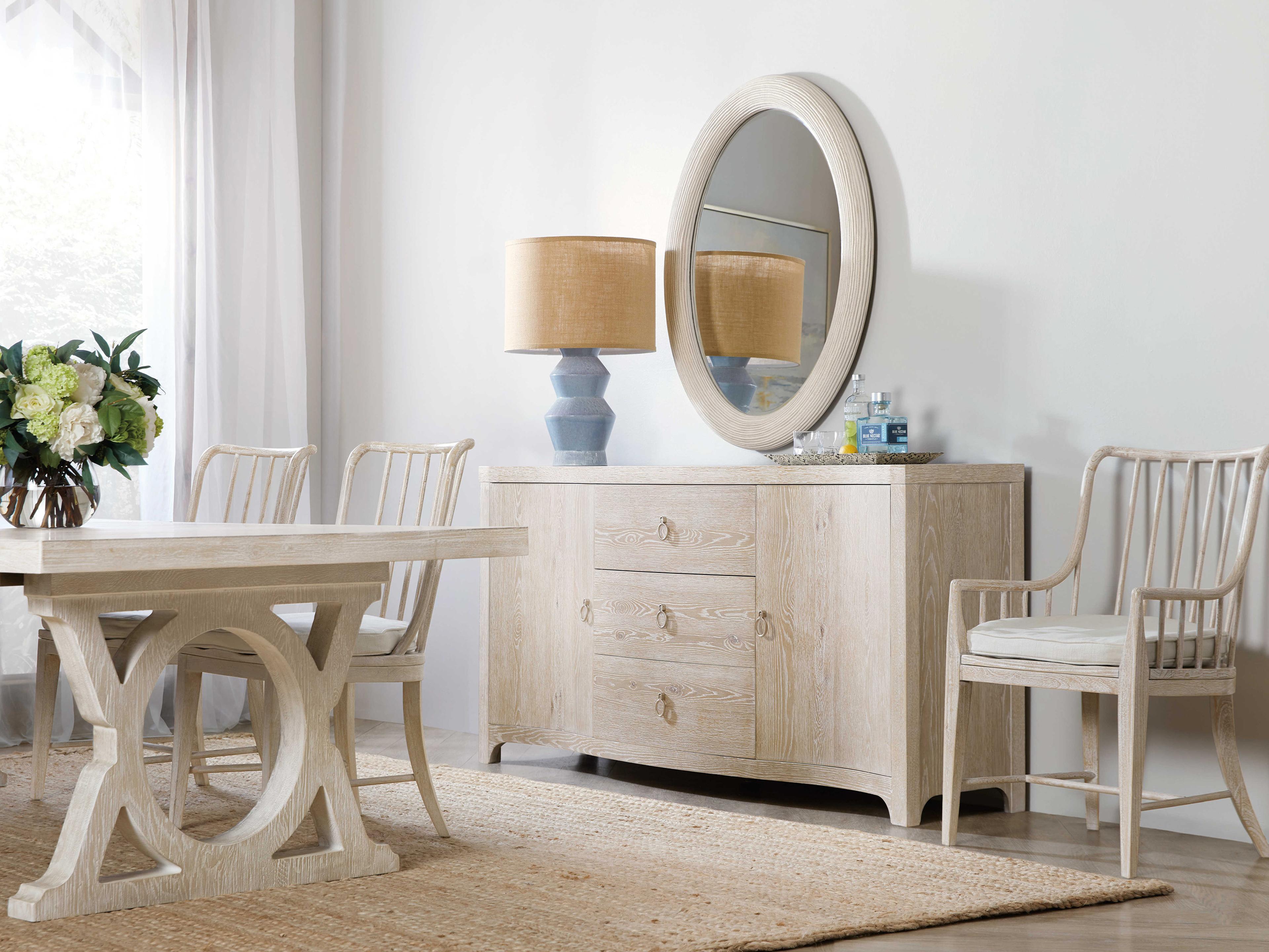 Hooker Furniture Serenity Beech Wood White Upholstered Arm Dining Chair