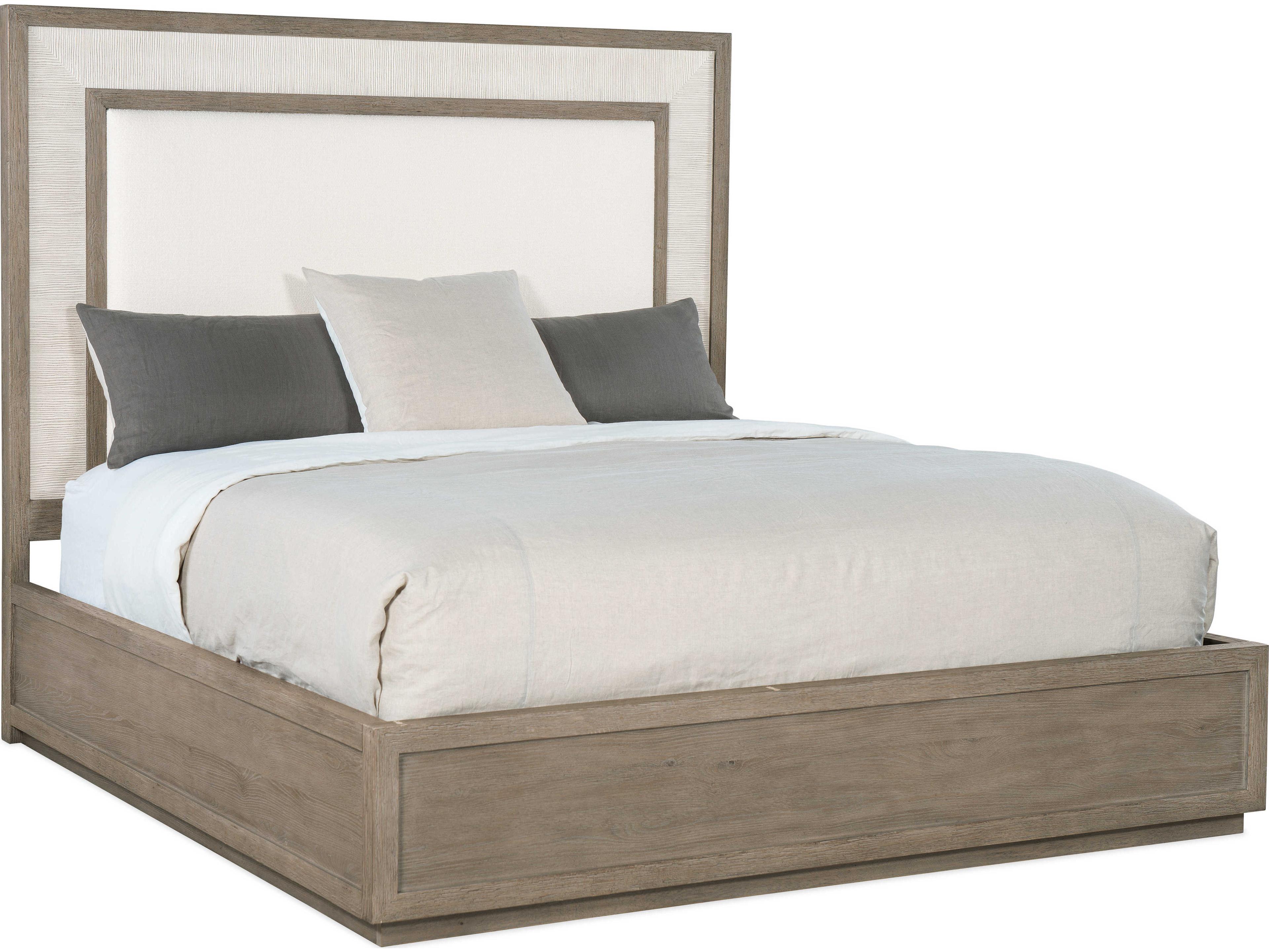 Serenity Rookery Arctic Gray Oak Wood Upholstered King Panel Bed