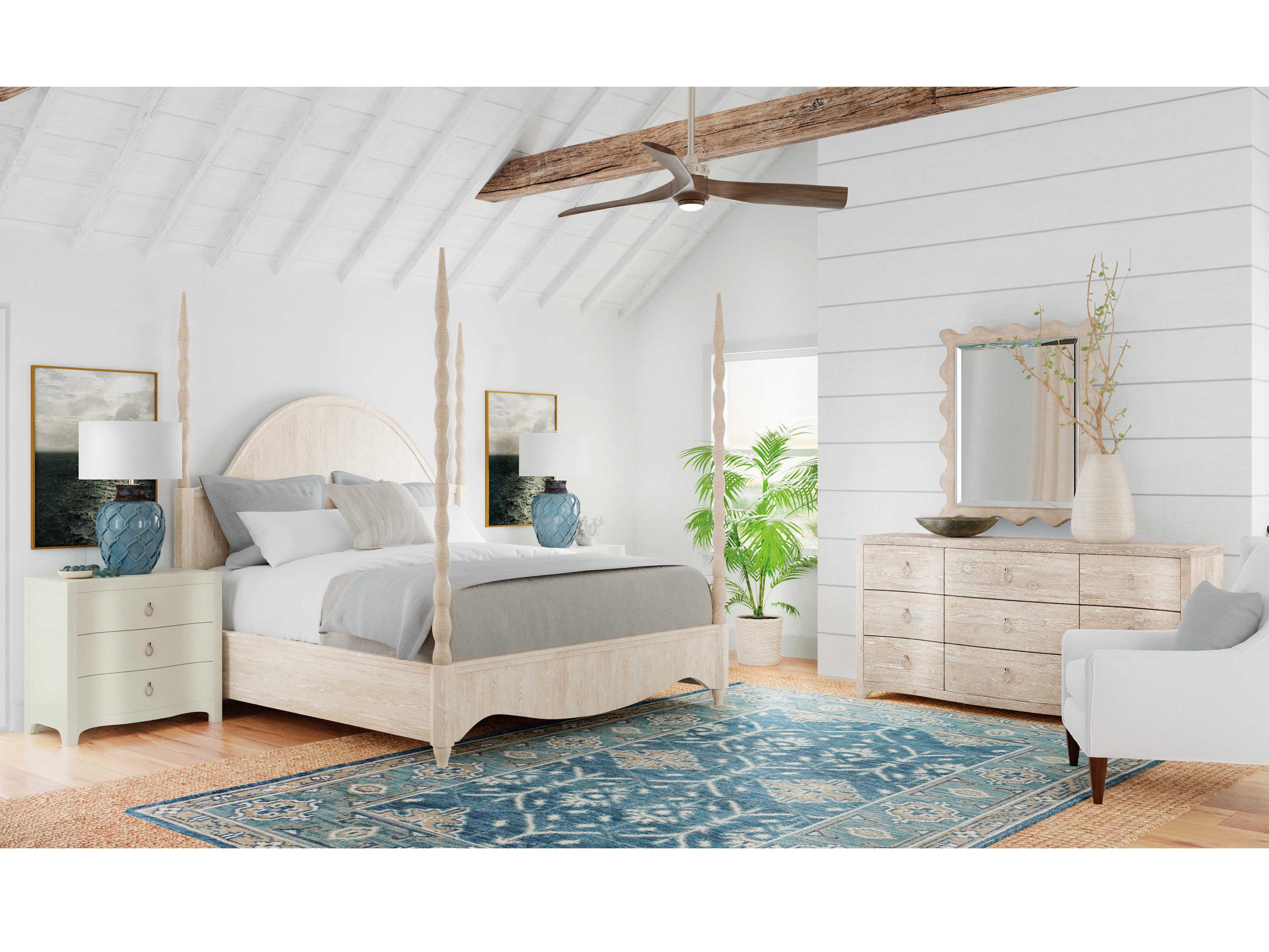 Hooker Furniture Serenity Jetty Light Wood Beige Oak California King Four Poster Bed