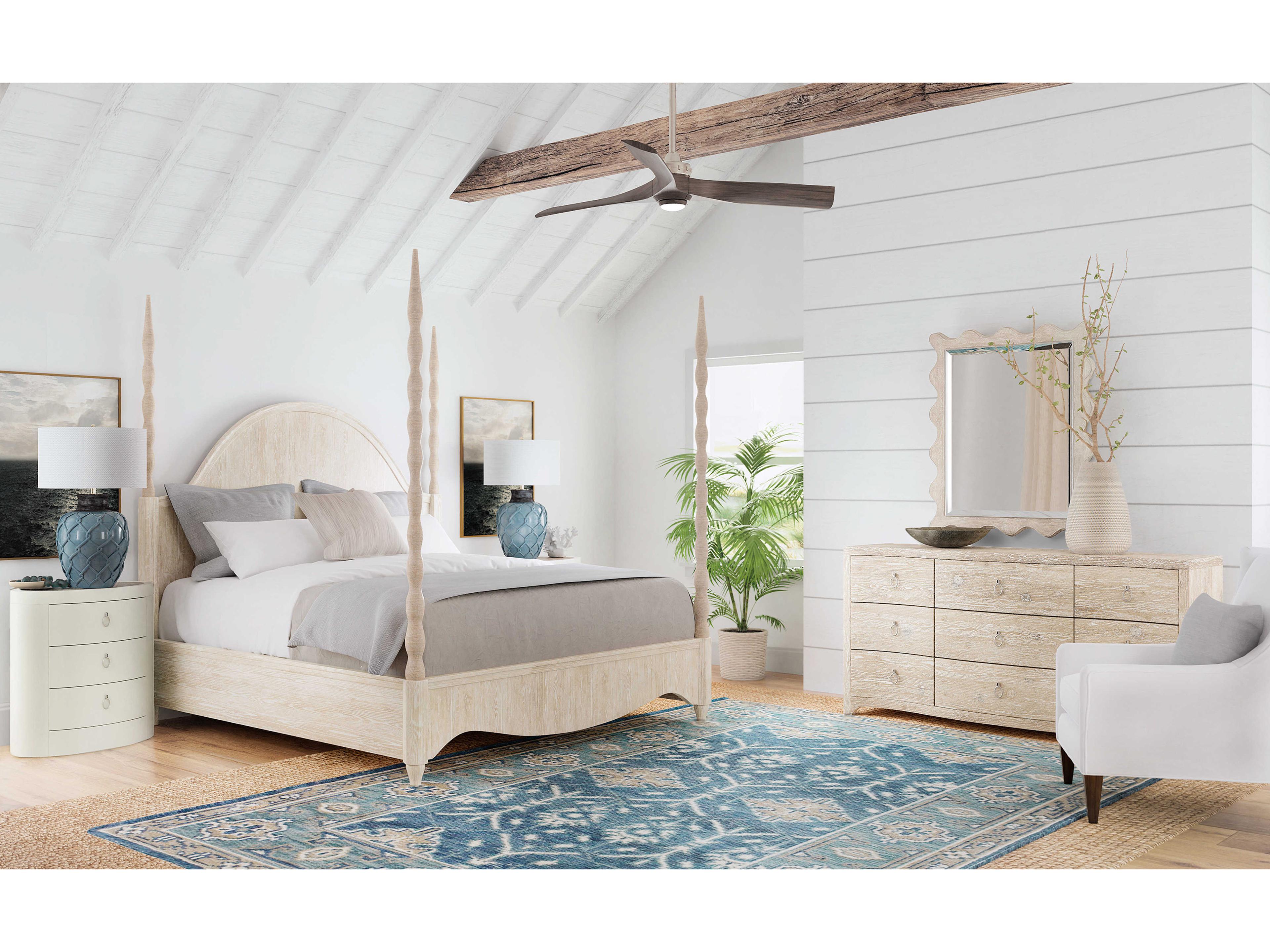 Hooker Furniture Serenity Jetty Light Wood Beige Oak California King Four Poster Bed