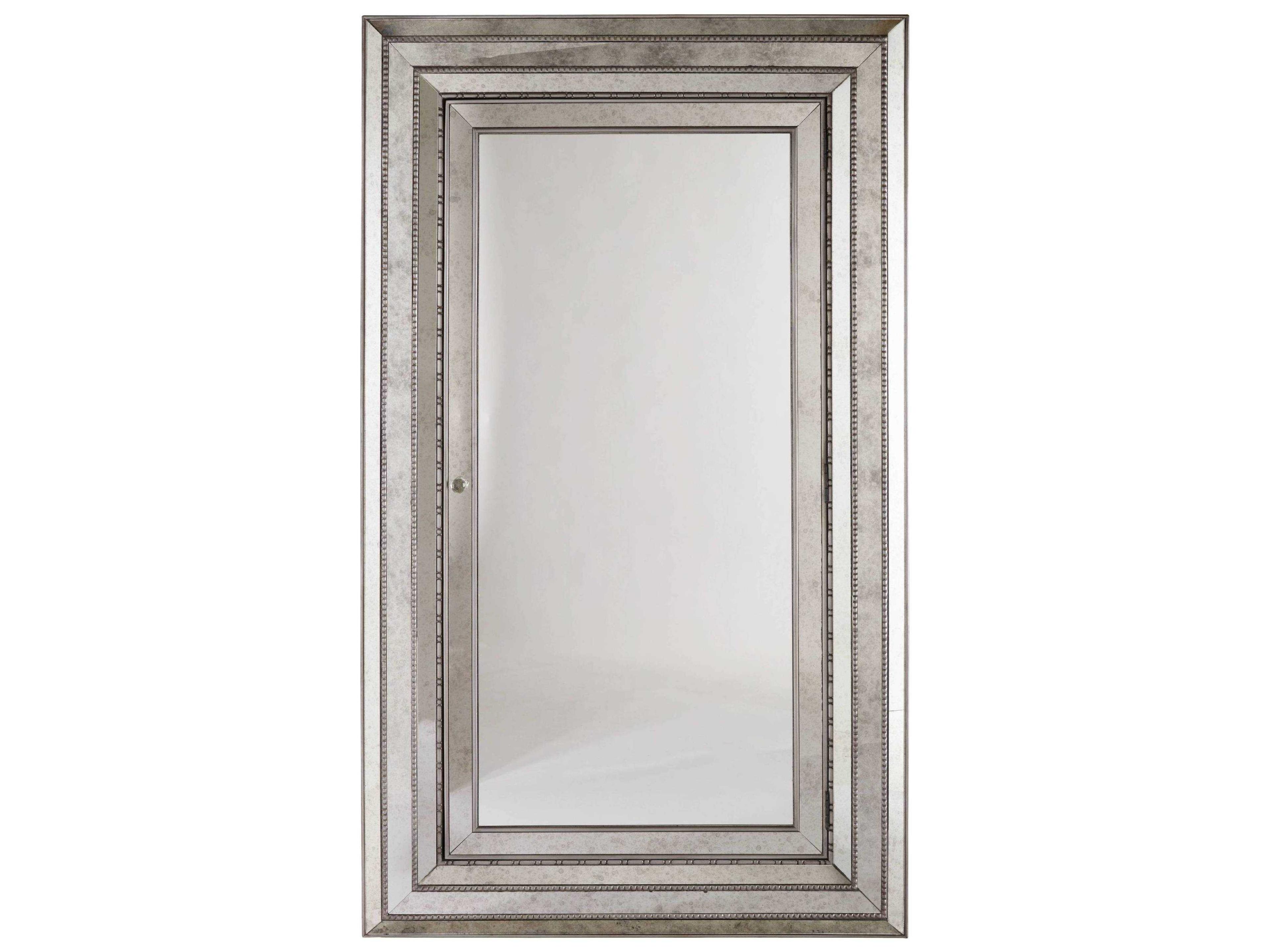 Melange Glamour Floor Mirror with Jewelry Armoire Storage in Champagne Antique Silver