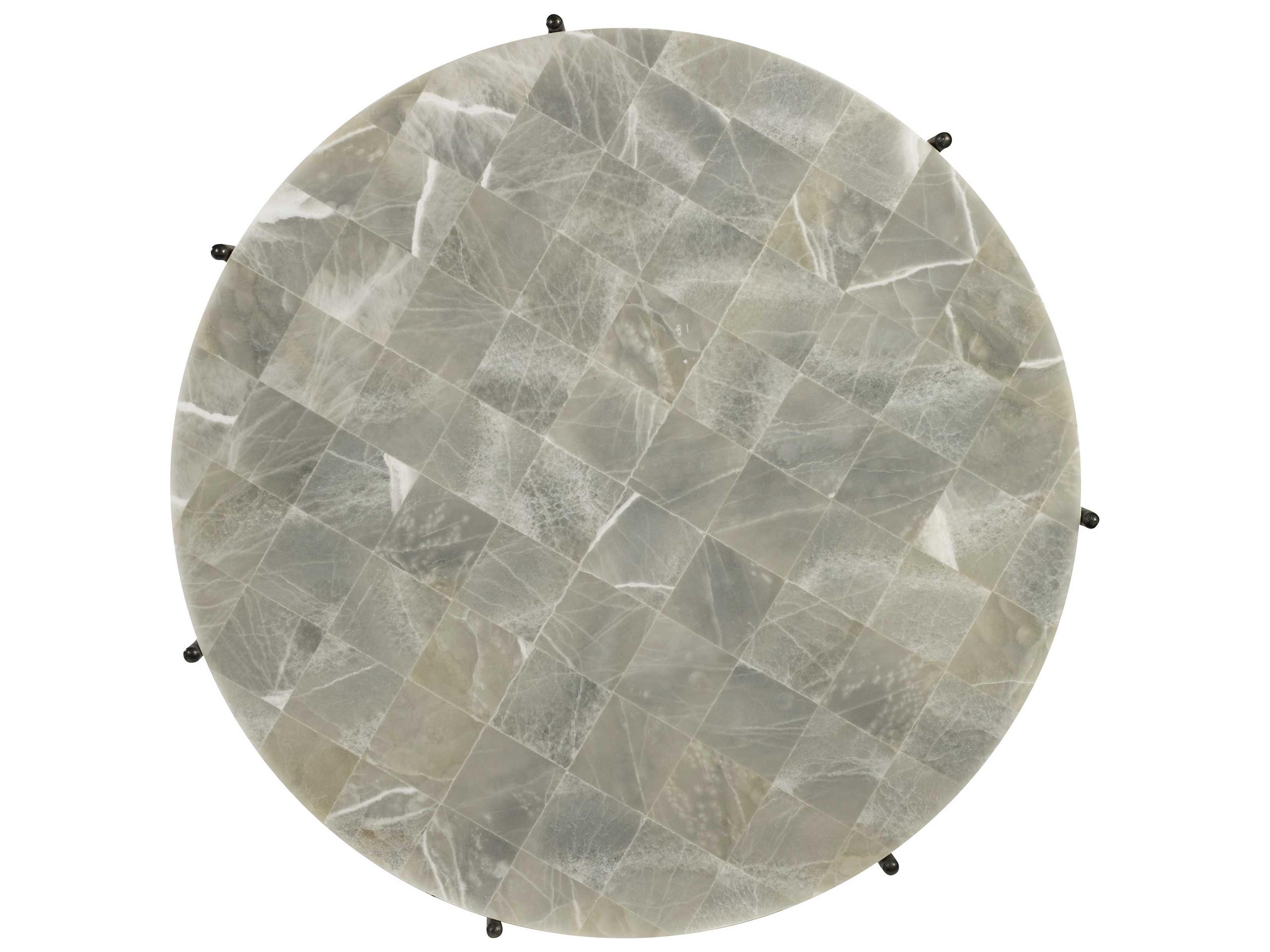 Luxecor Heritage Blythe Round Stone White Onyx Black Coffee Table