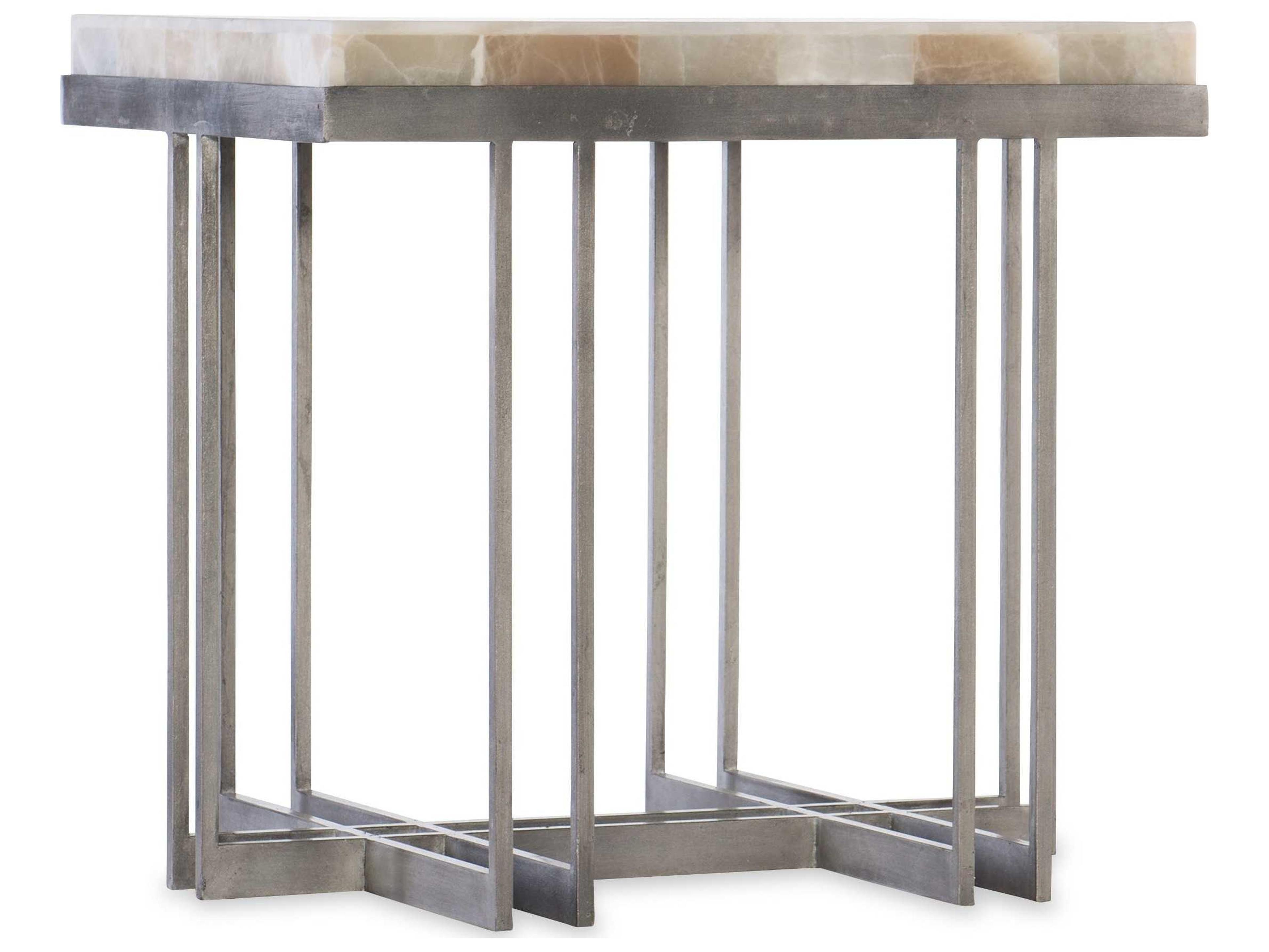 Heritage Square White Onyx Pewter End Table