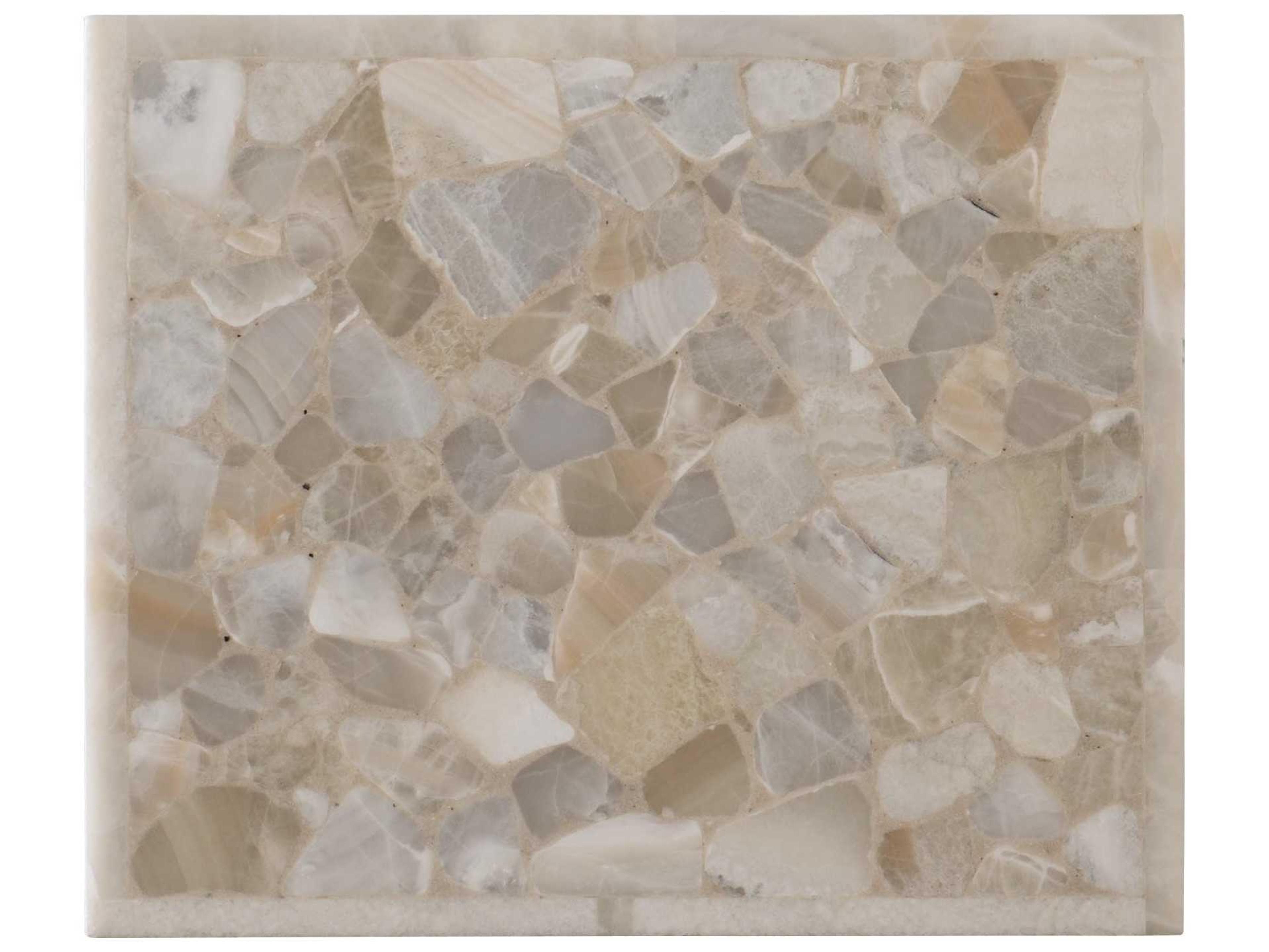 Luxecor Heritage Square White Onyx Pewter End Table