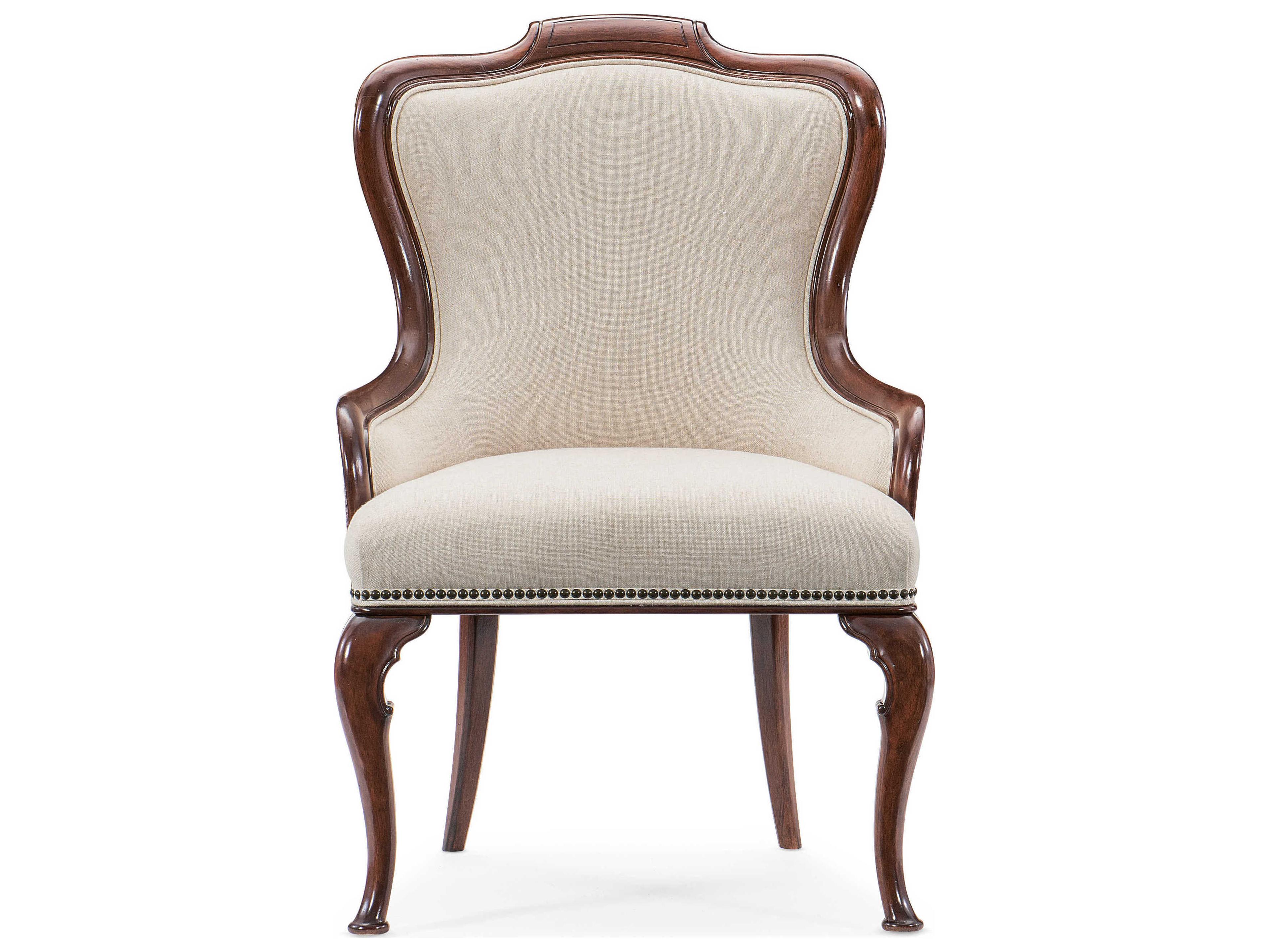 Luxecor Heritage Cherry Wood Beige Upholstered Arm Dining Chair