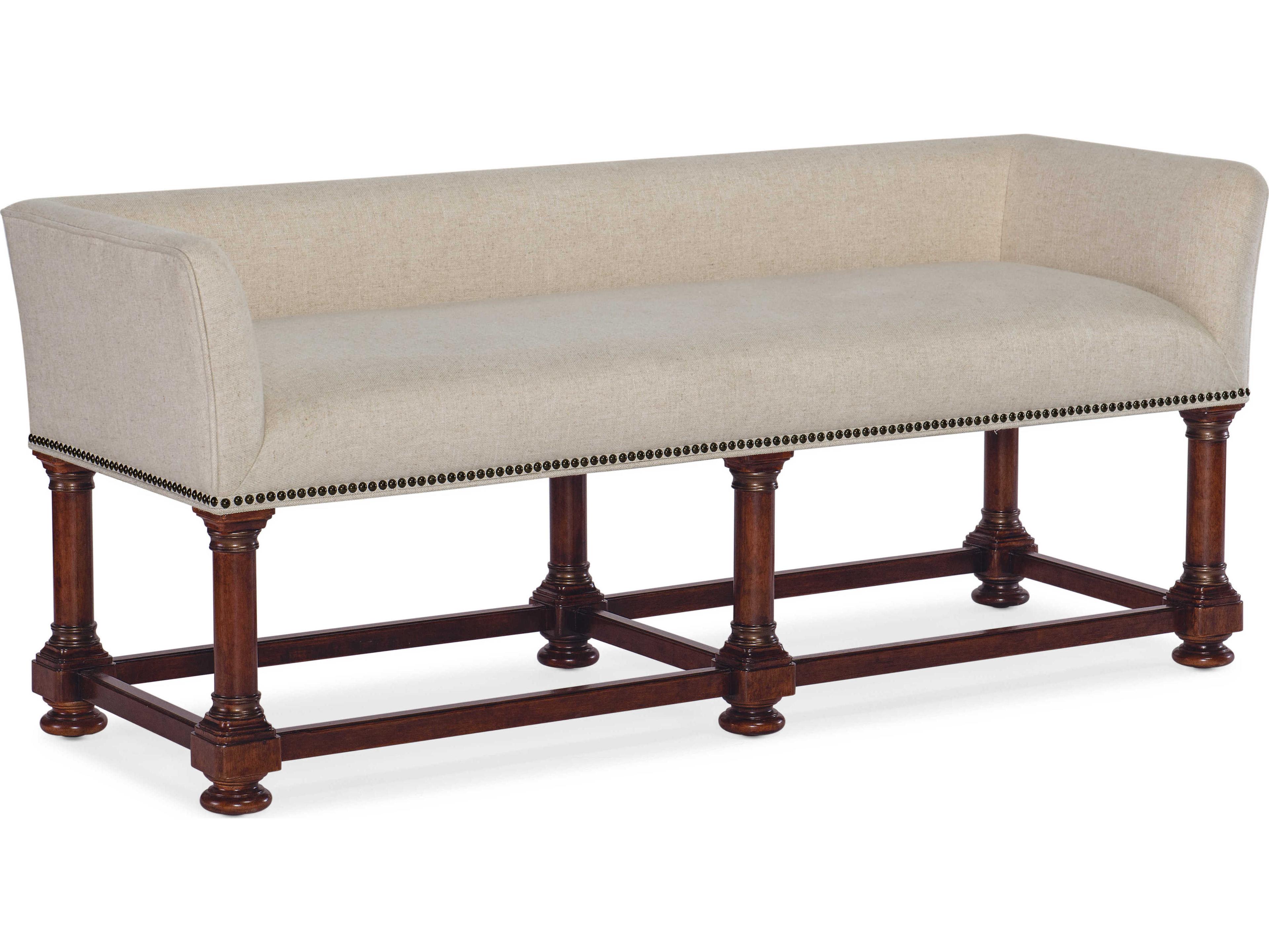 Charleston Chateau Linen Black Cherry Beige Upholstered Accent Bench