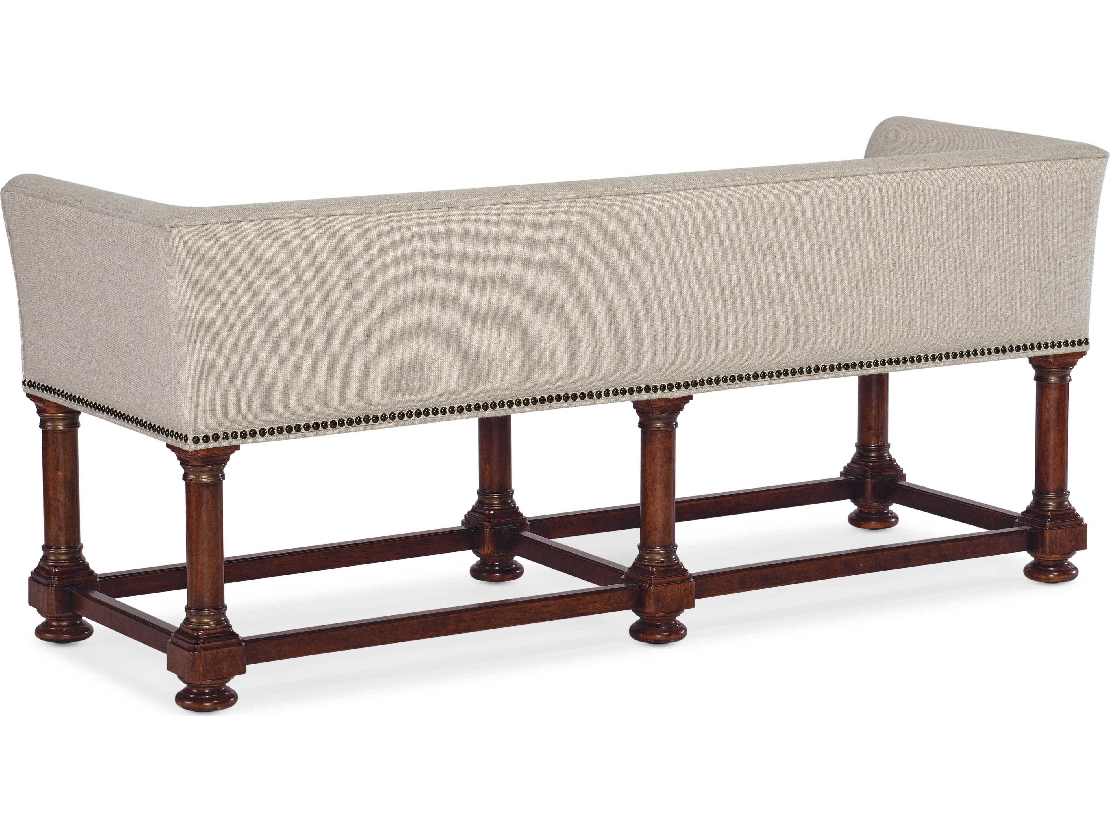 Hooker Furniture Charleston Chateau Linen Black Cherry Beige Upholstered Accent Bench