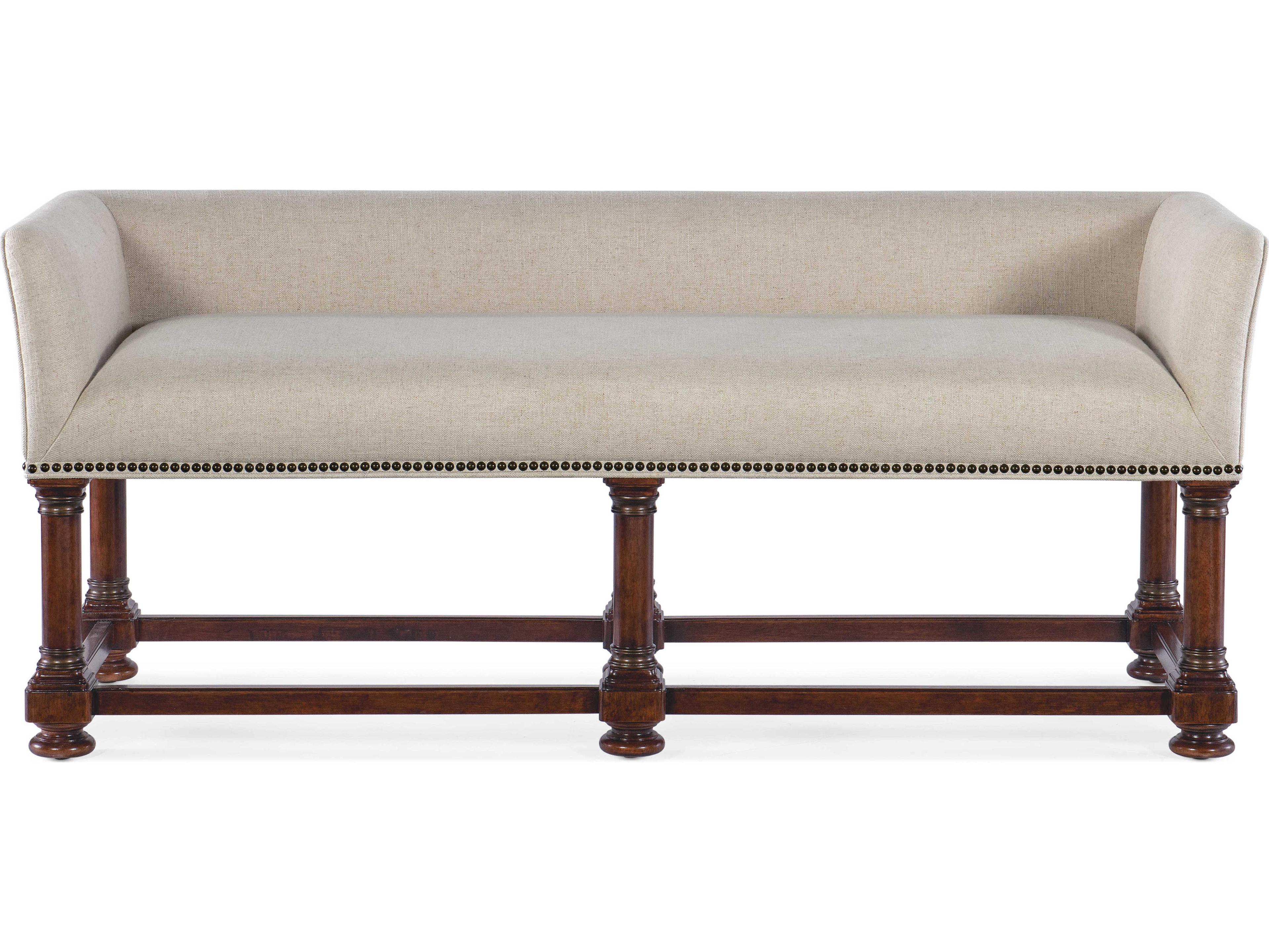 Hooker Furniture Charleston Chateau Linen Black Cherry Beige Upholstered Accent Bench