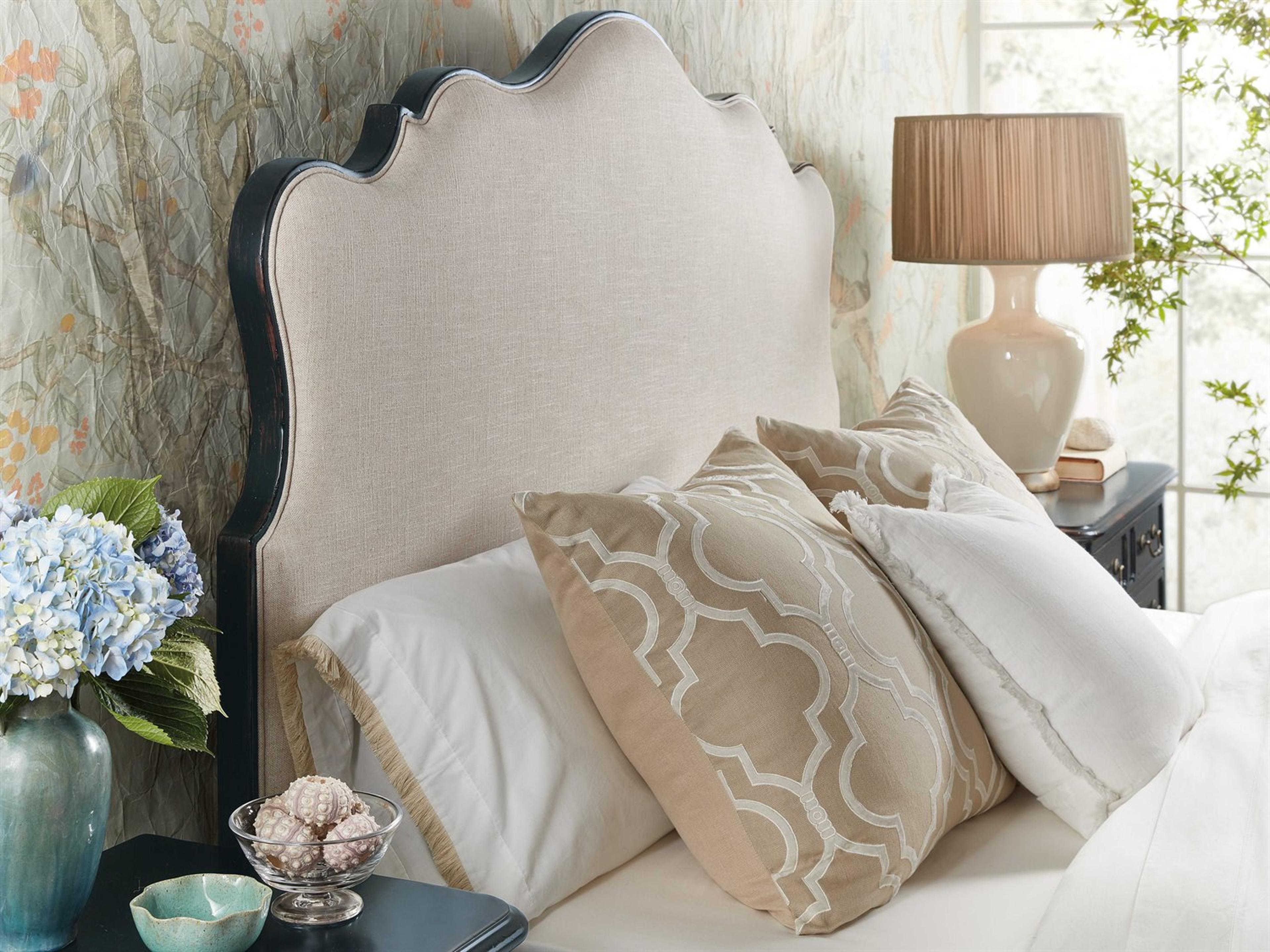 Hooker Furniture Charleston Chateau Linen Black Cherry White Wood Upholstered California King Panel Bed