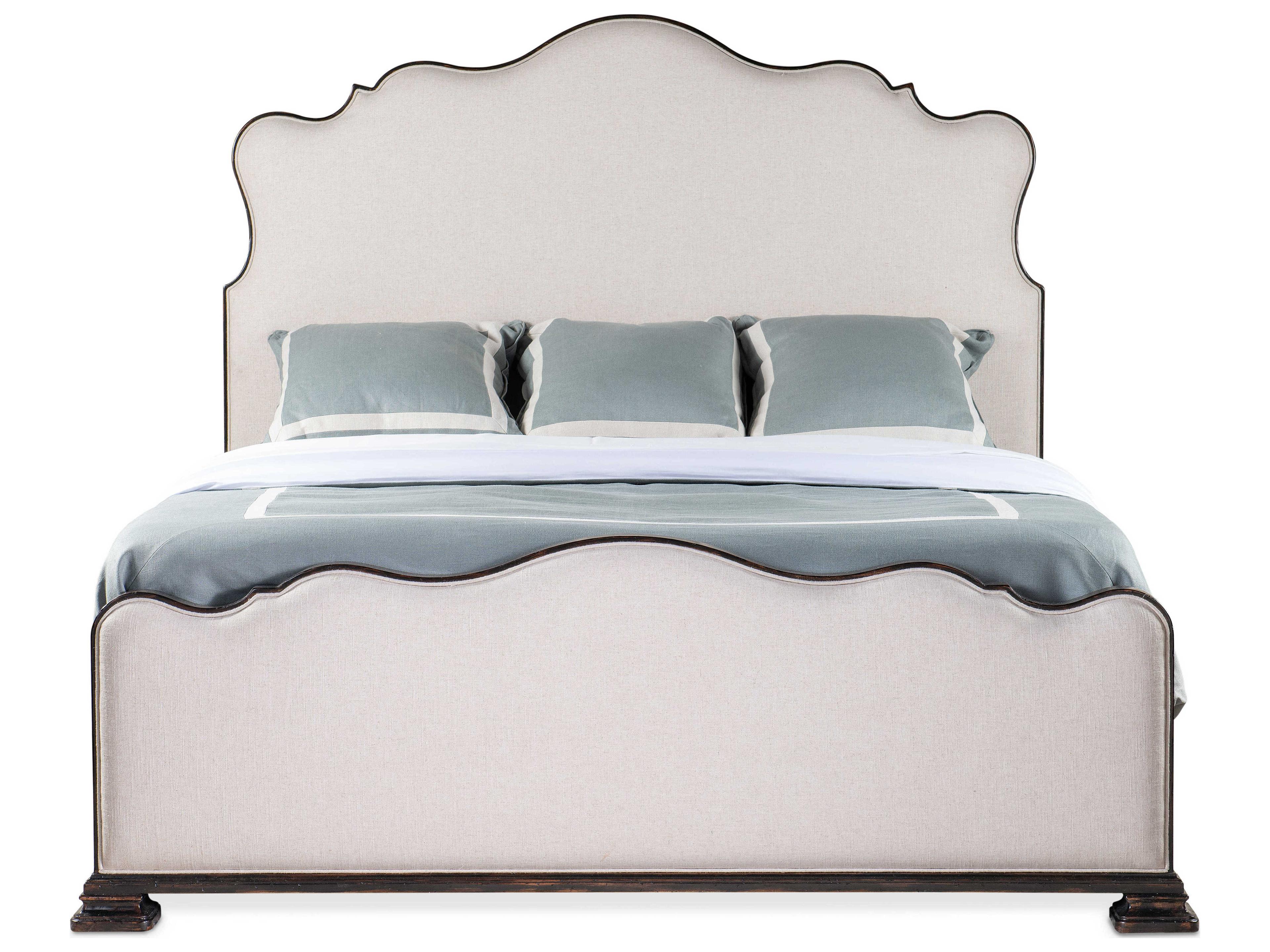 Luxecor Heritage Chateau Linen Black Cherry White Wood Upholstered King Panel Bed