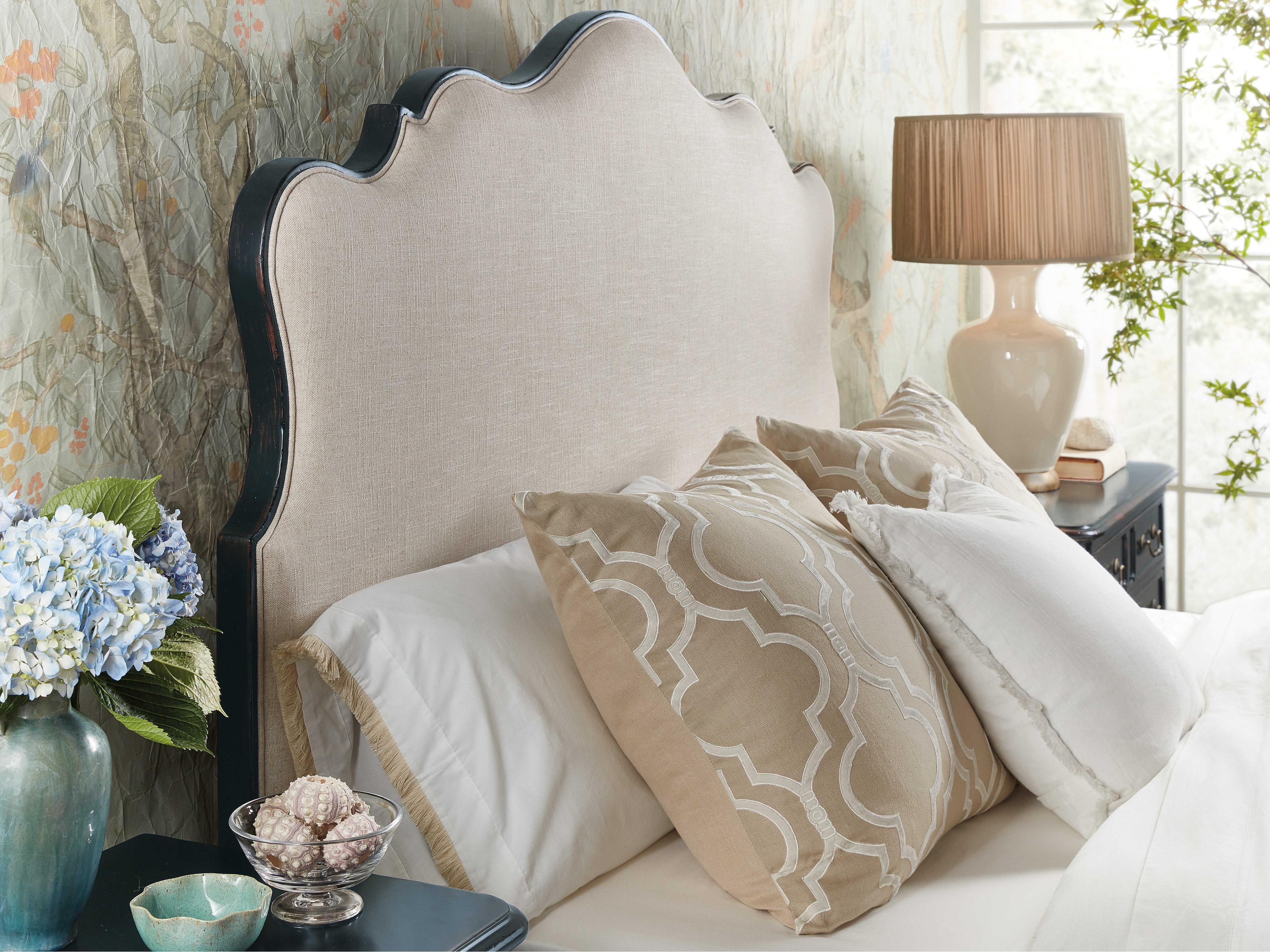 Luxecor Heritage Chateau Linen Black Cherry White Wood Upholstered King Panel Bed