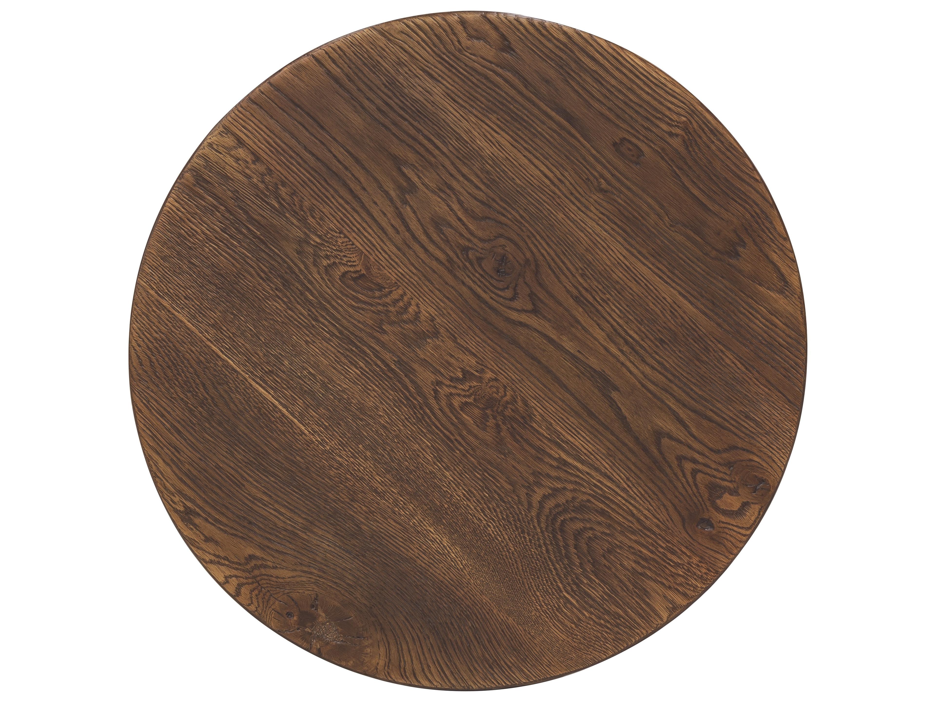 Hooker Furniture Driftwood Round Wood Worn Saddle Is Deep And Burnished End Table