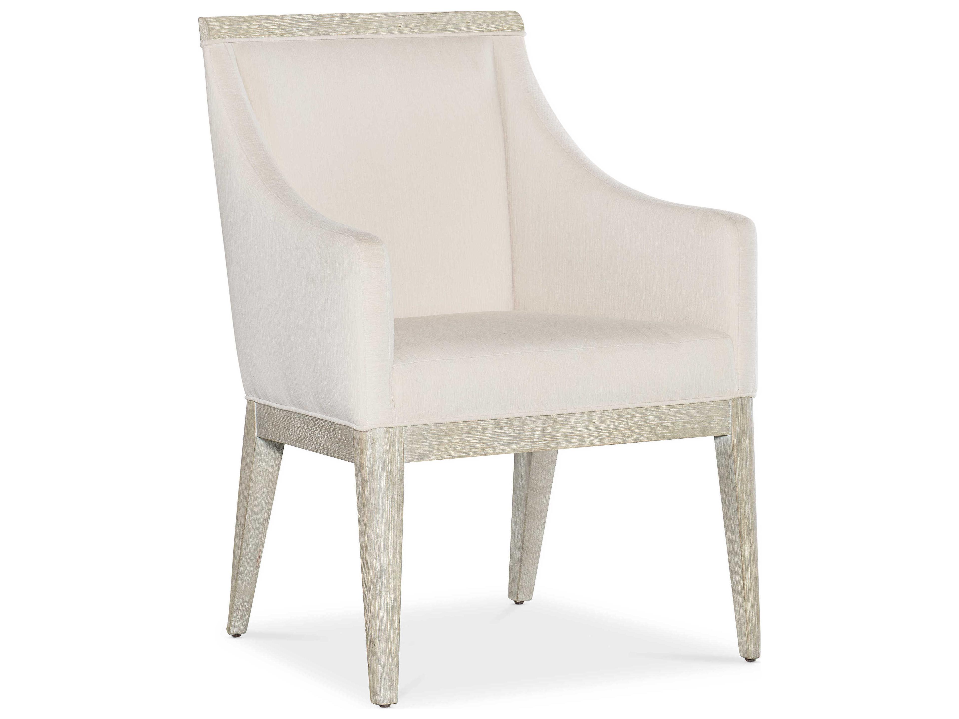 Modern Mood Fabric Oak Wood White Upholstered Arm Dining Chair