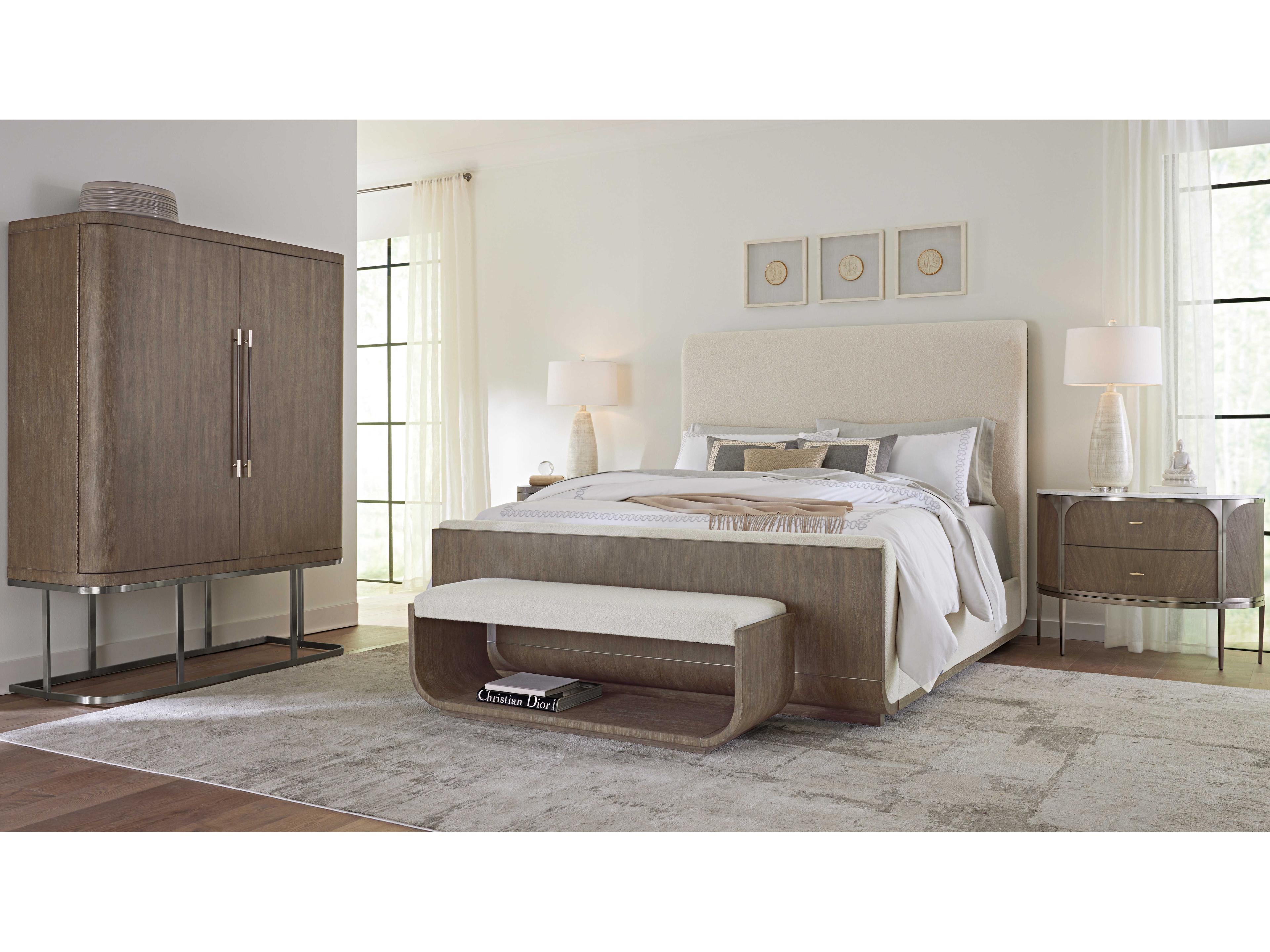 Hooker Furniture Modern Mood Inverness Natural Mink Brown Solid Wood Upholstered California King Panel Bed