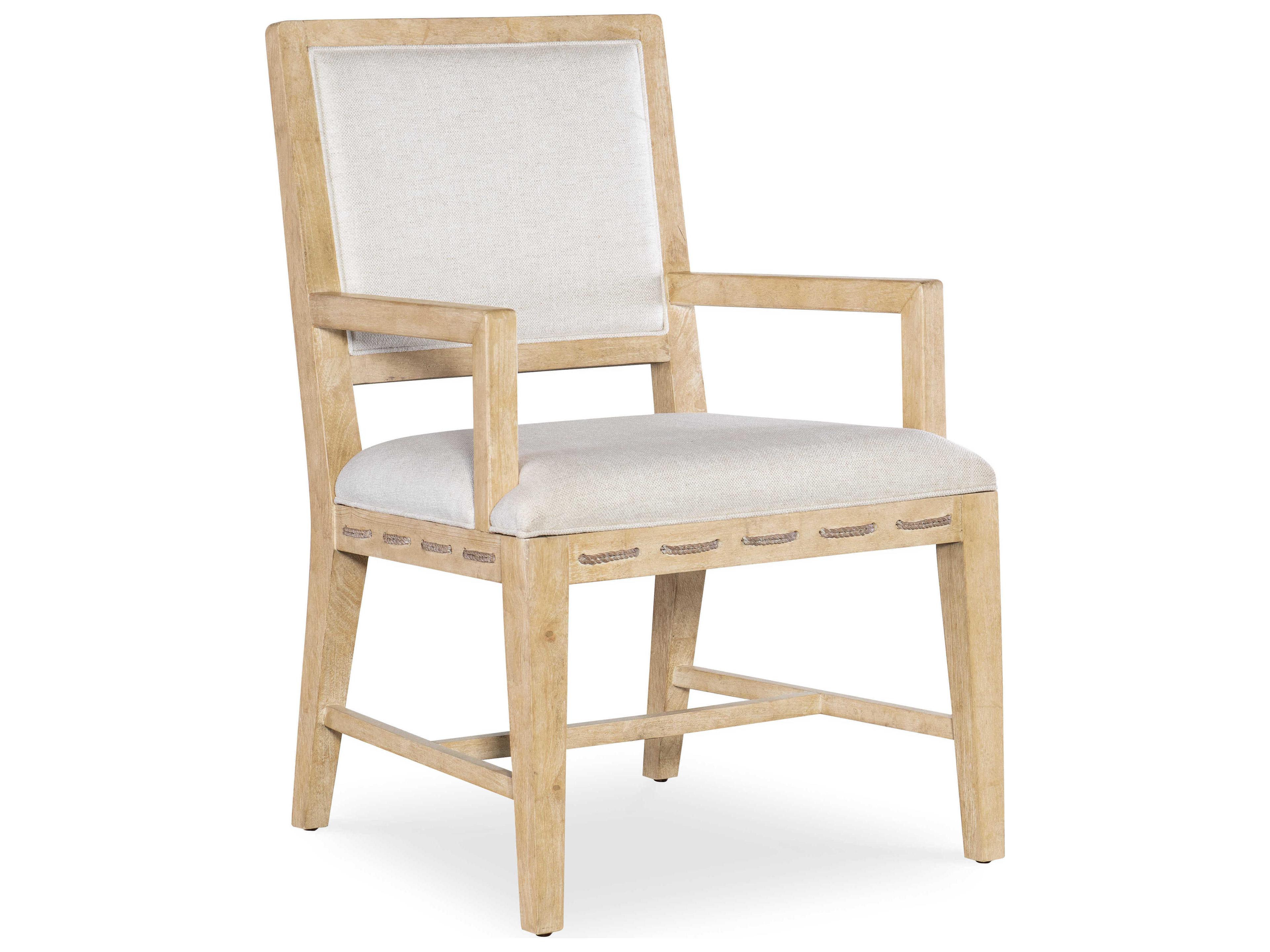 Retreat Cane Back Fabric Solid Wood Beige Upholstered Arm Dining Chair