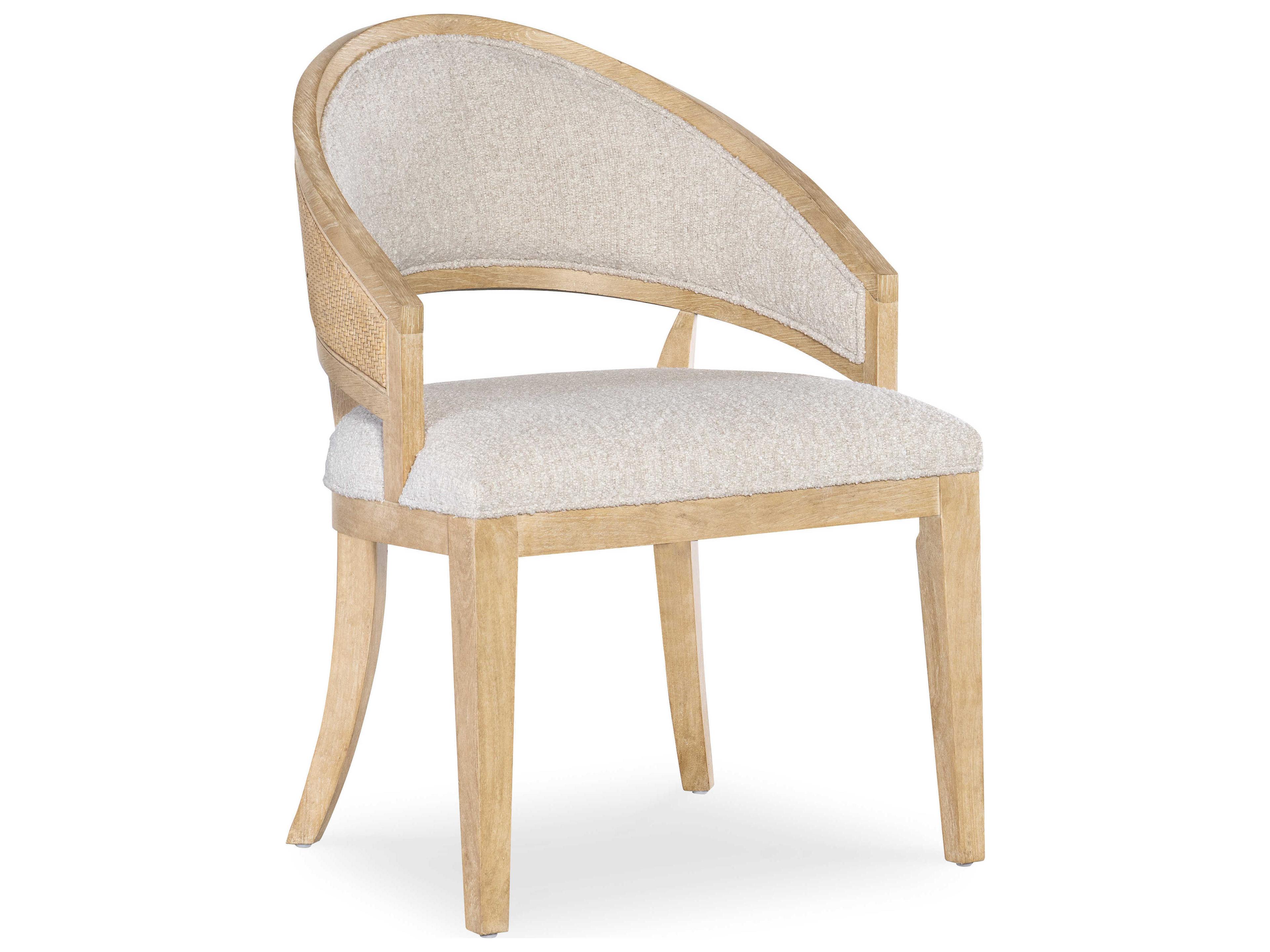 Retreat Cane Barrel Back Fabric Solid Wood Beige Upholstered Arm Dining Chair