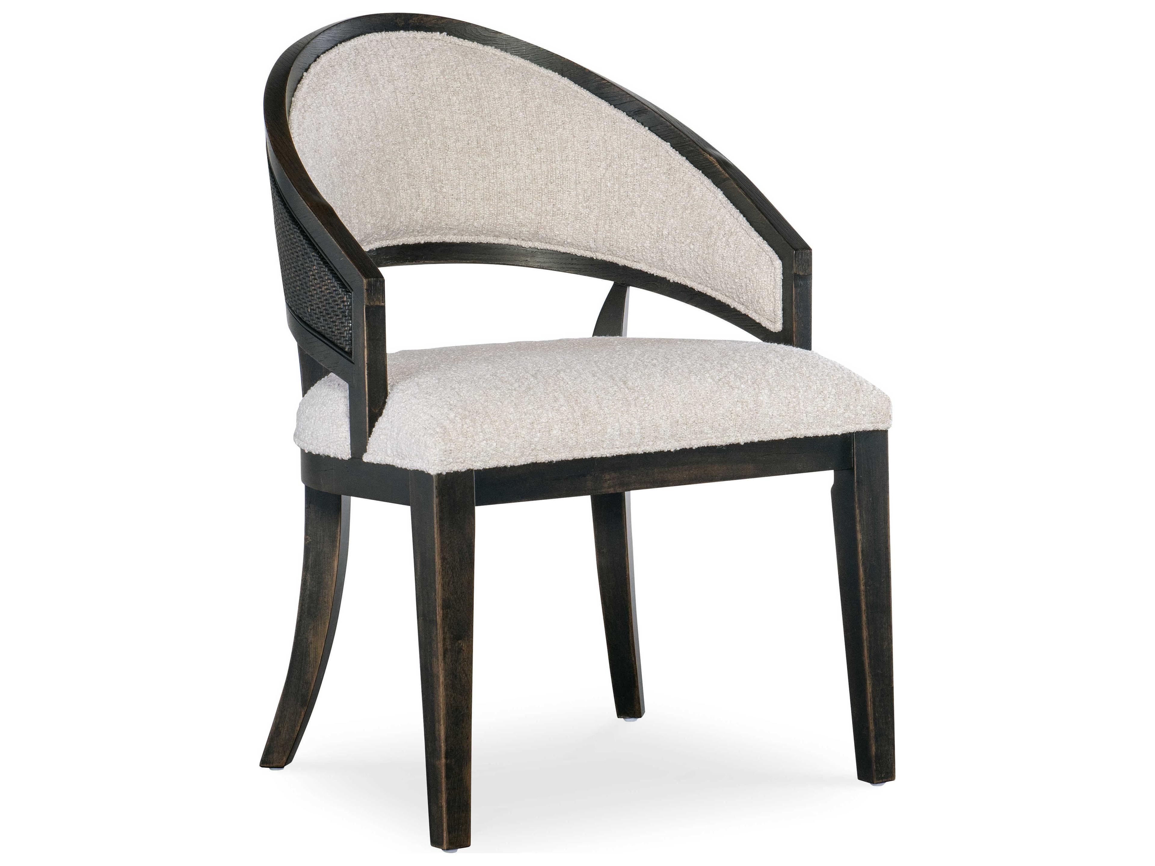 Retreat Cane Barrel Back Fabric Solid Wood Black Upholstered Arm Dining Chair