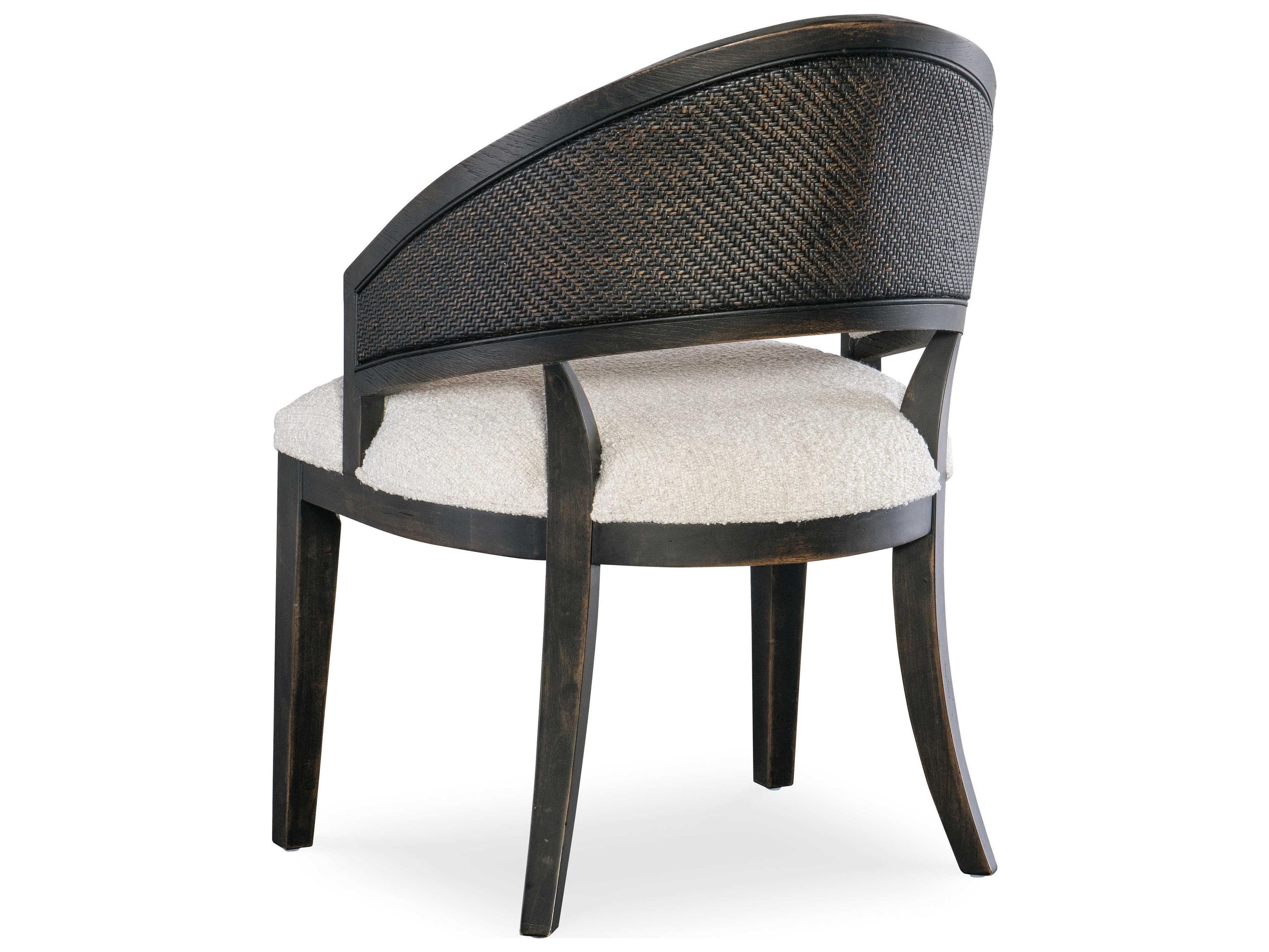 Luxecor Heritage Cane Barrel Back Fabric Solid Wood Black Upholstered Arm Dining Chair