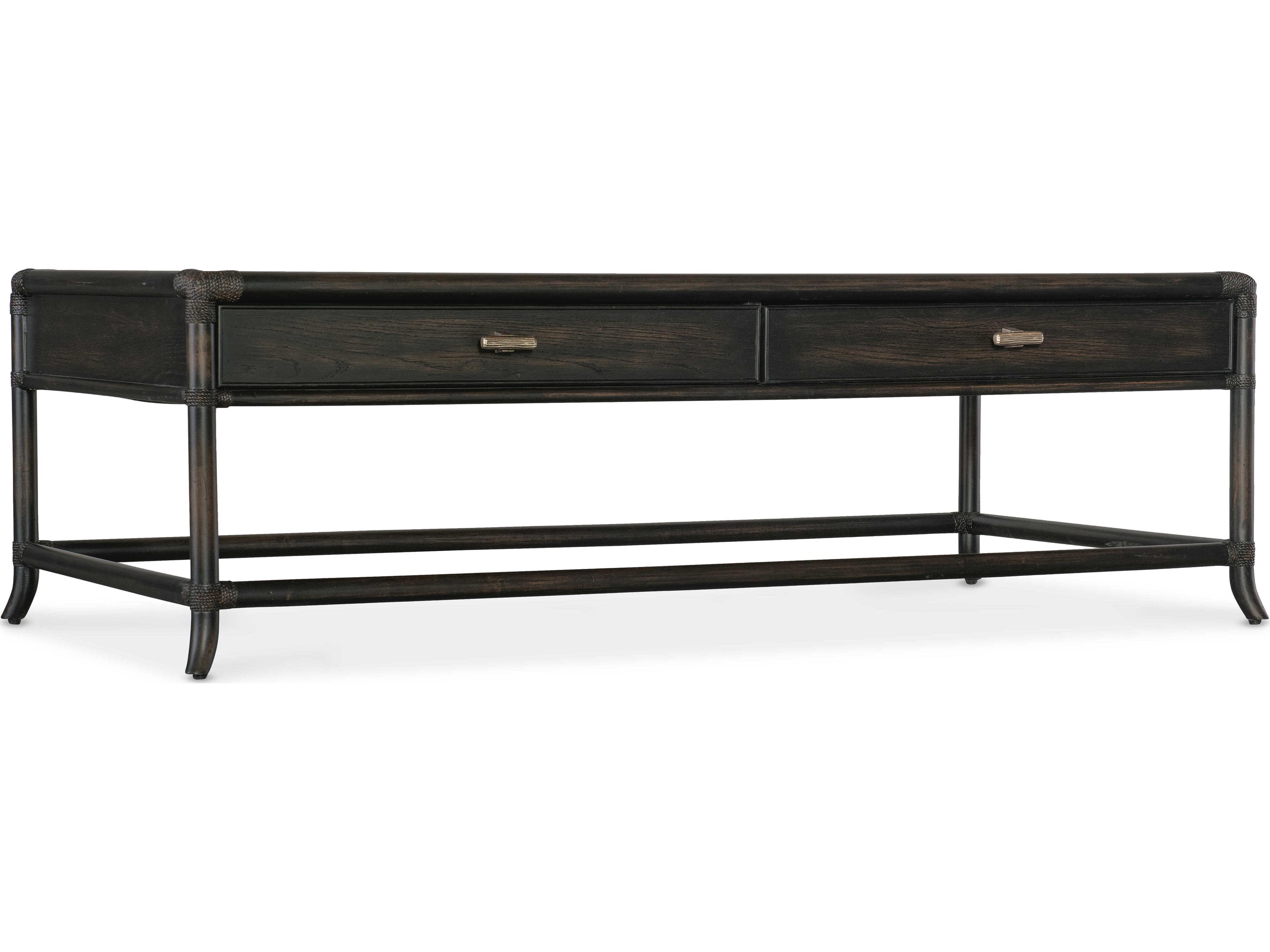 Retreat Pole Rattan Rectangular Wood Black Sand Cocktail Table