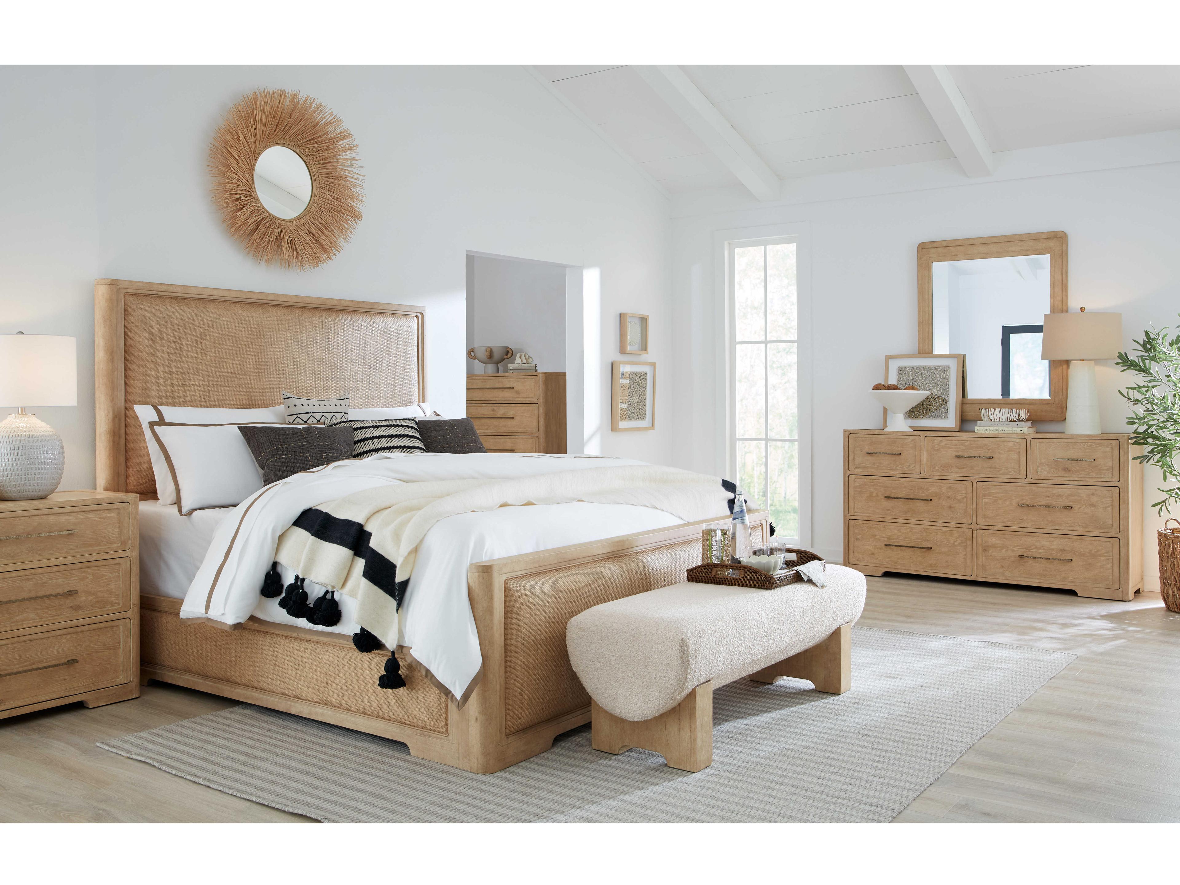 Hooker Furniture Retreat Neo Cream Dune Beige Upholstered Accent Bench