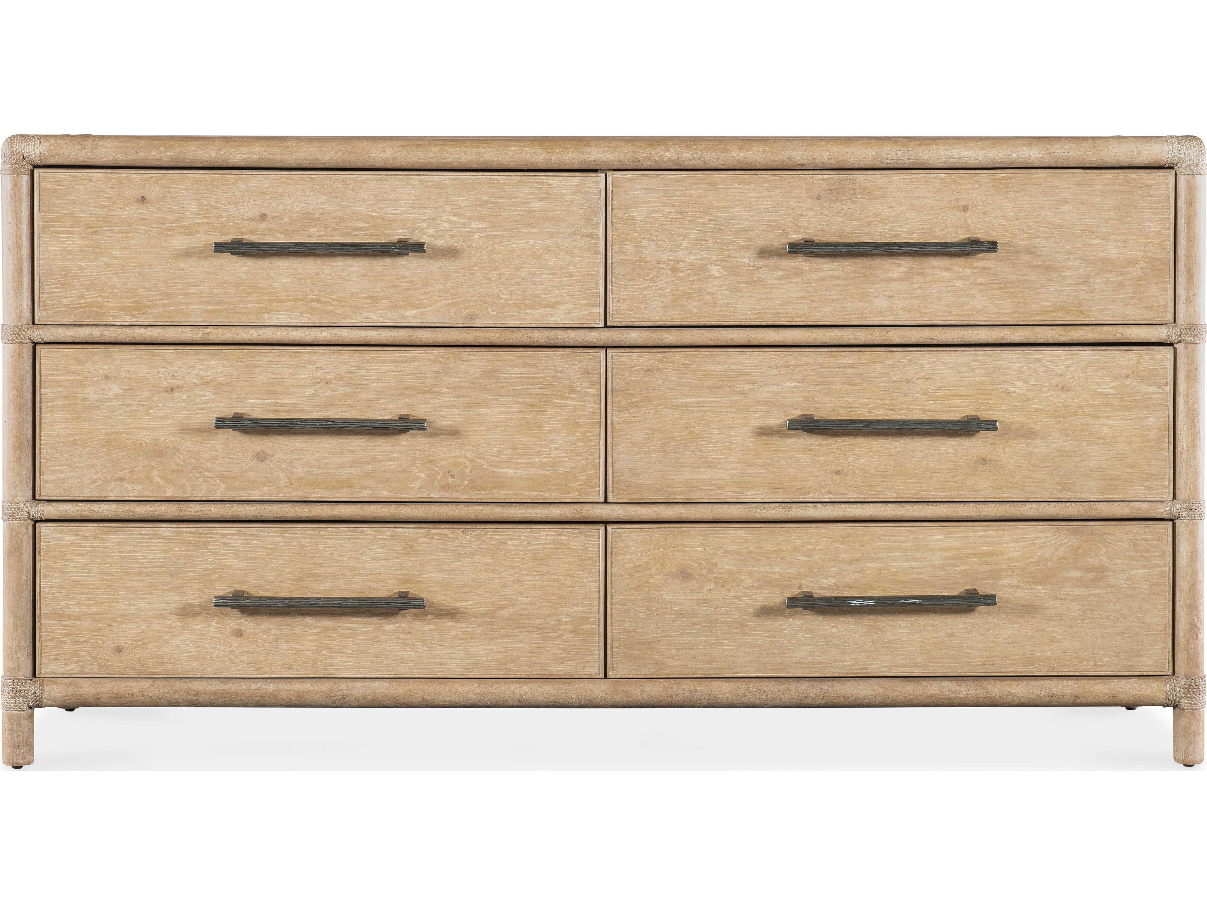Hooker Furniture Retreat Pole Rattan 6-Drawers Brown Solid Wood Double Dresser