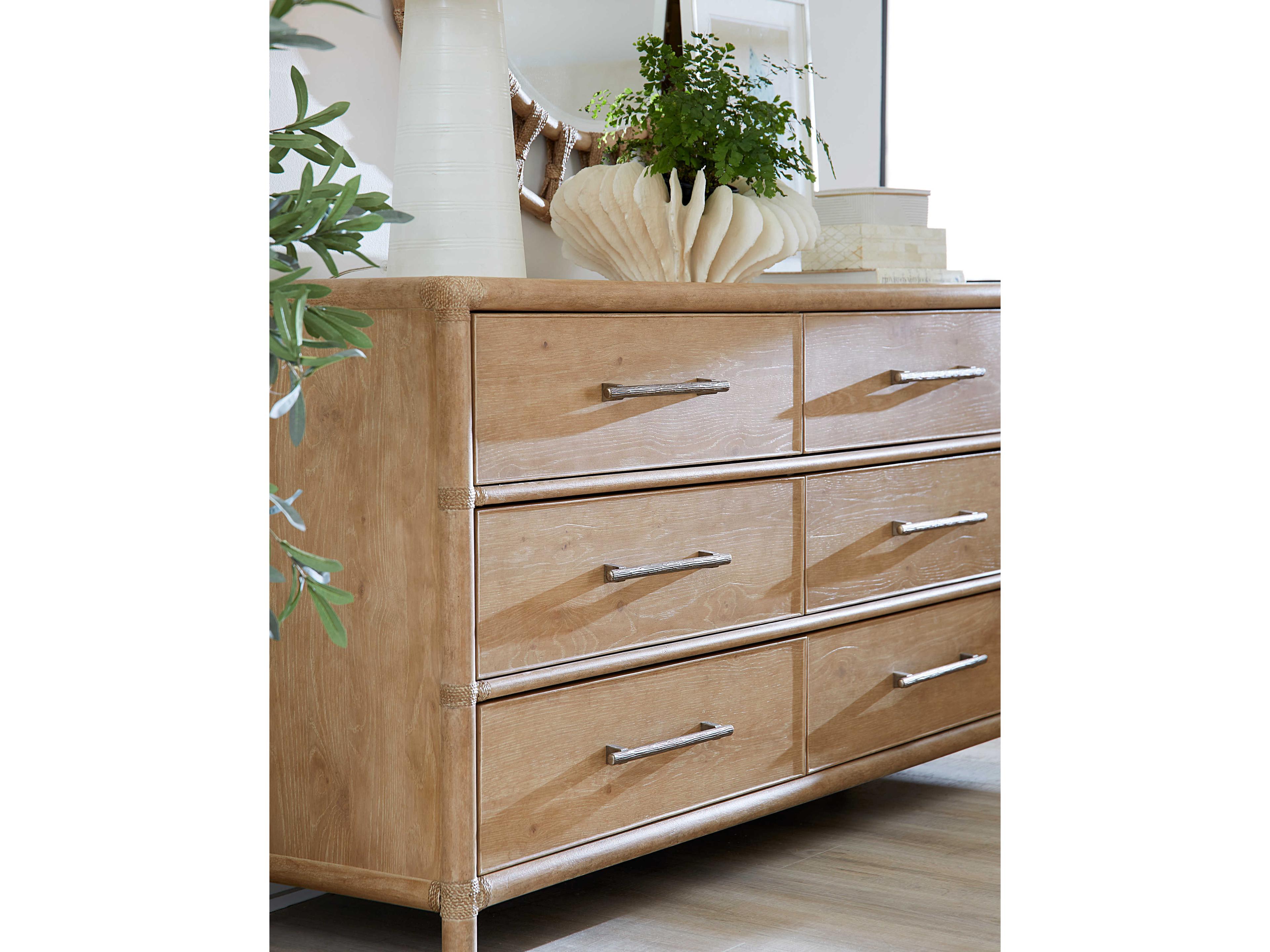 Hooker Furniture Retreat Pole Rattan 6-Drawers Brown Solid Wood Double Dresser