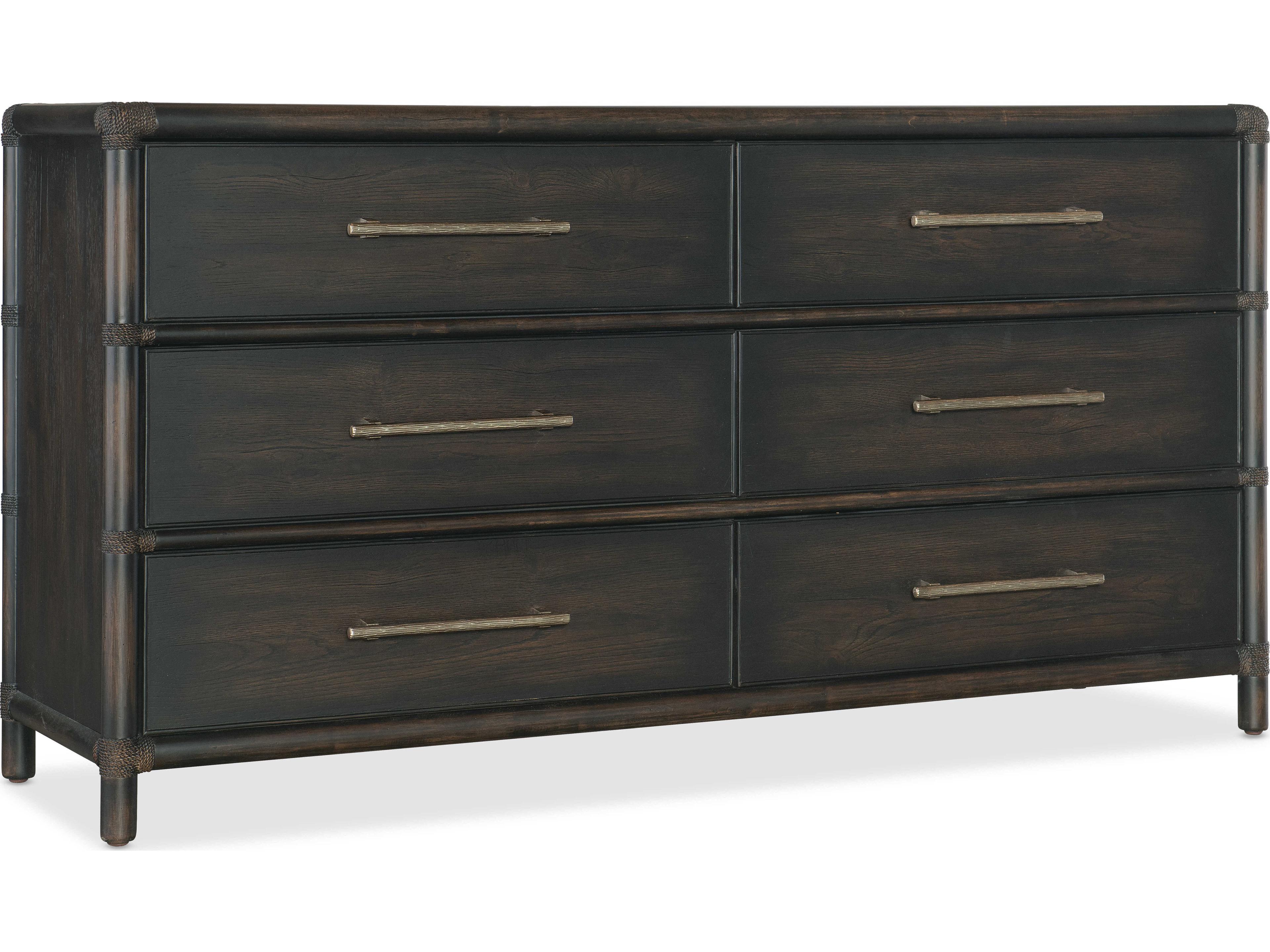 Retreat Pole Rattan 6-Drawers Solid Wood Double Dresser
