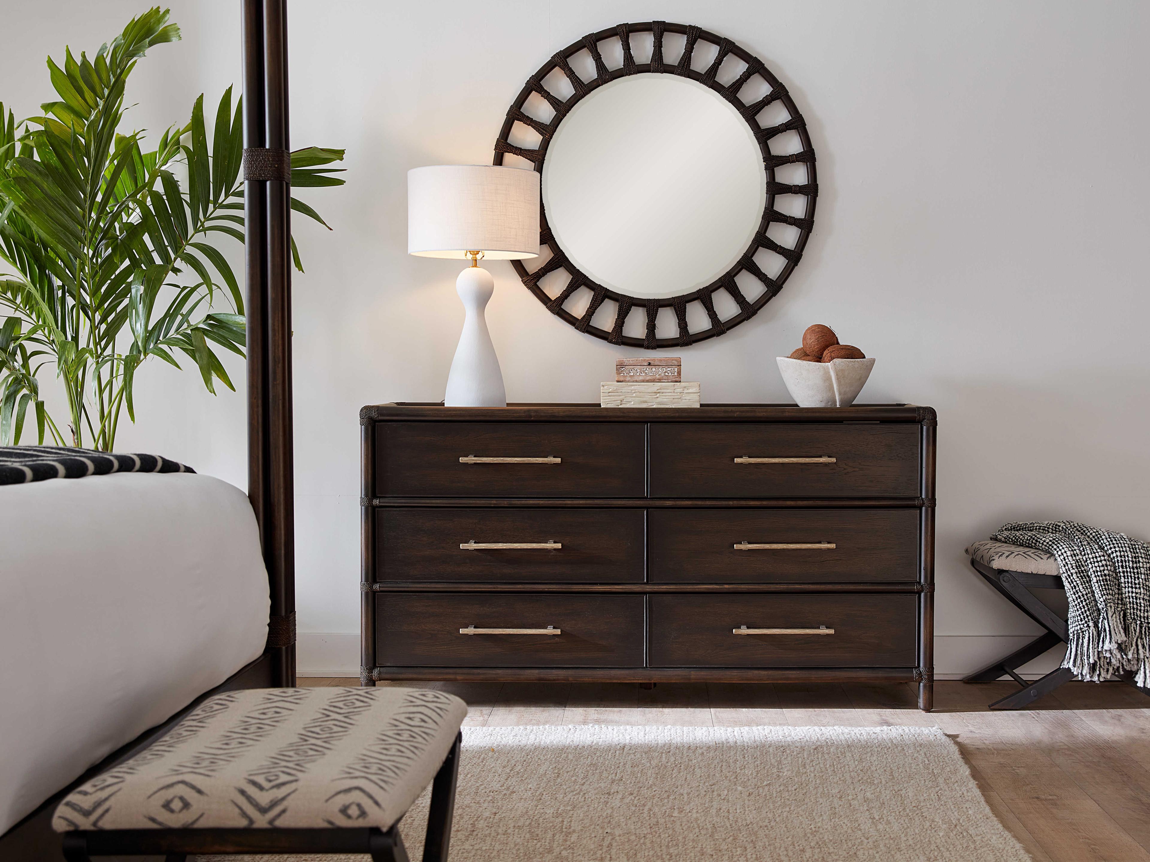 Hooker Furniture Retreat Pole Rattan 6-Drawers Solid Wood Double Dresser