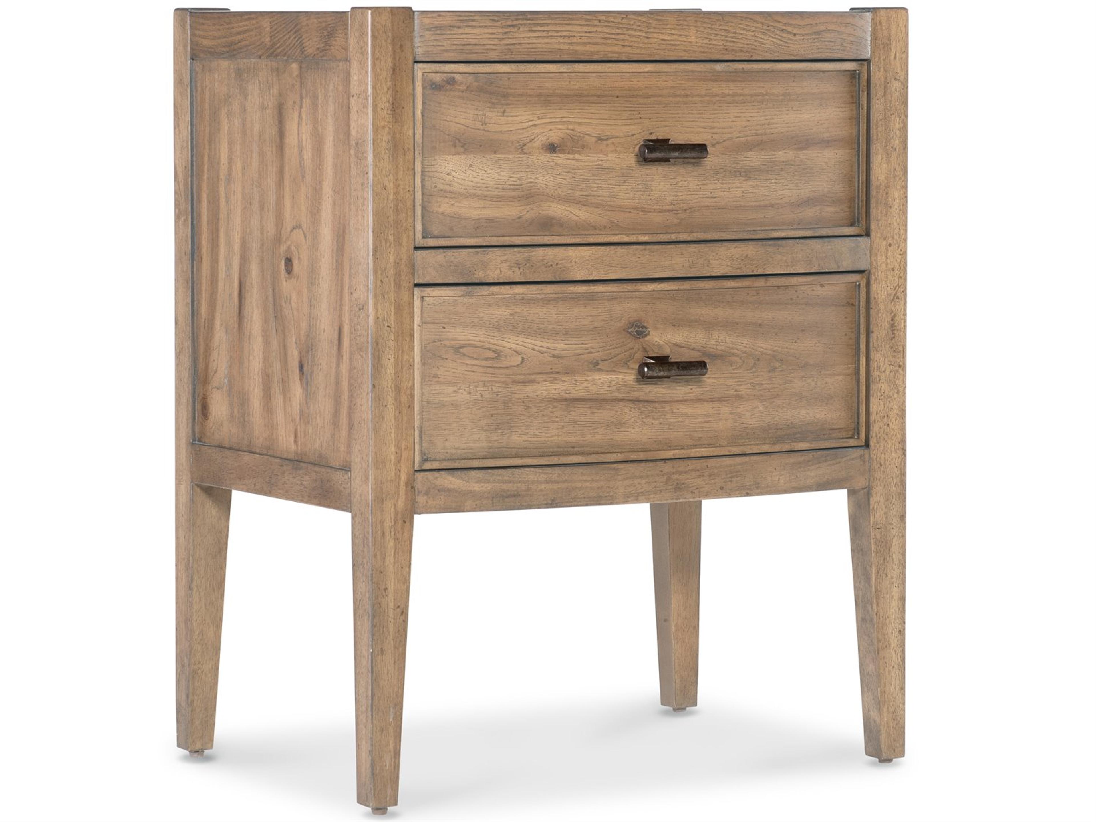 Vineyard Row 2-Drawers Brown Oak Wood Nightstand