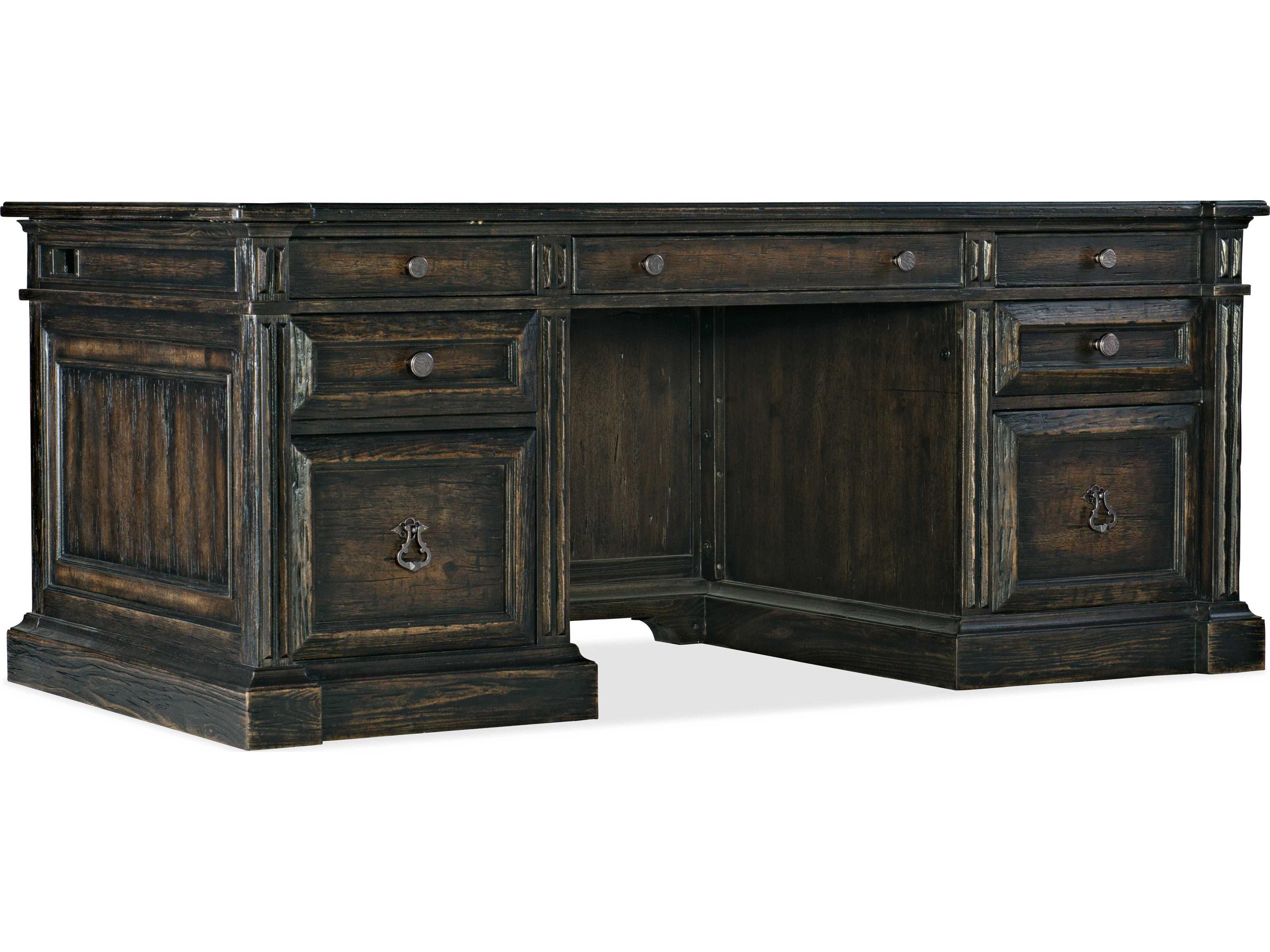 La Grange Antique Varnish Black Hardwood Executive Desk