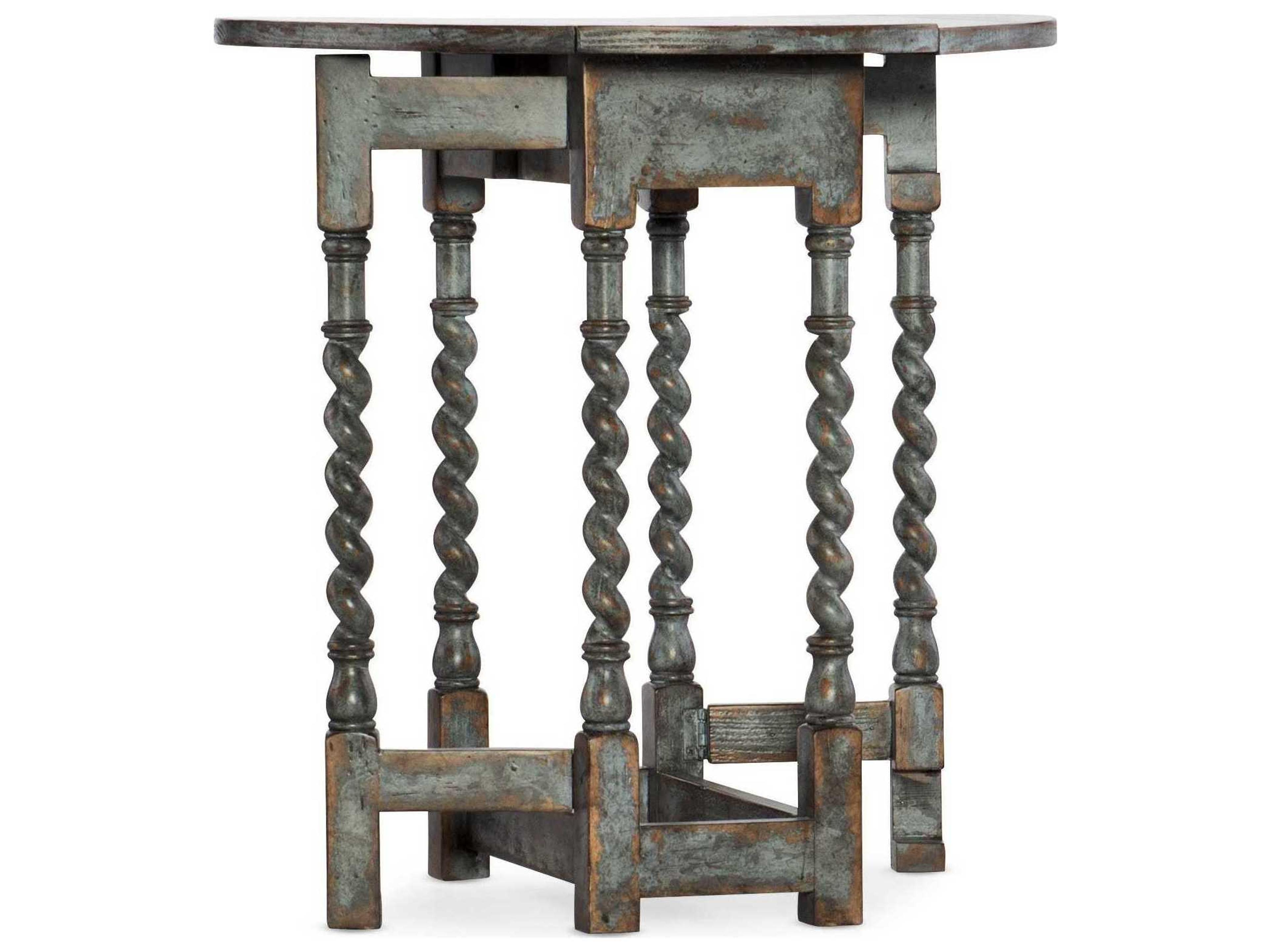 La Grange Round Wood Blue End Table