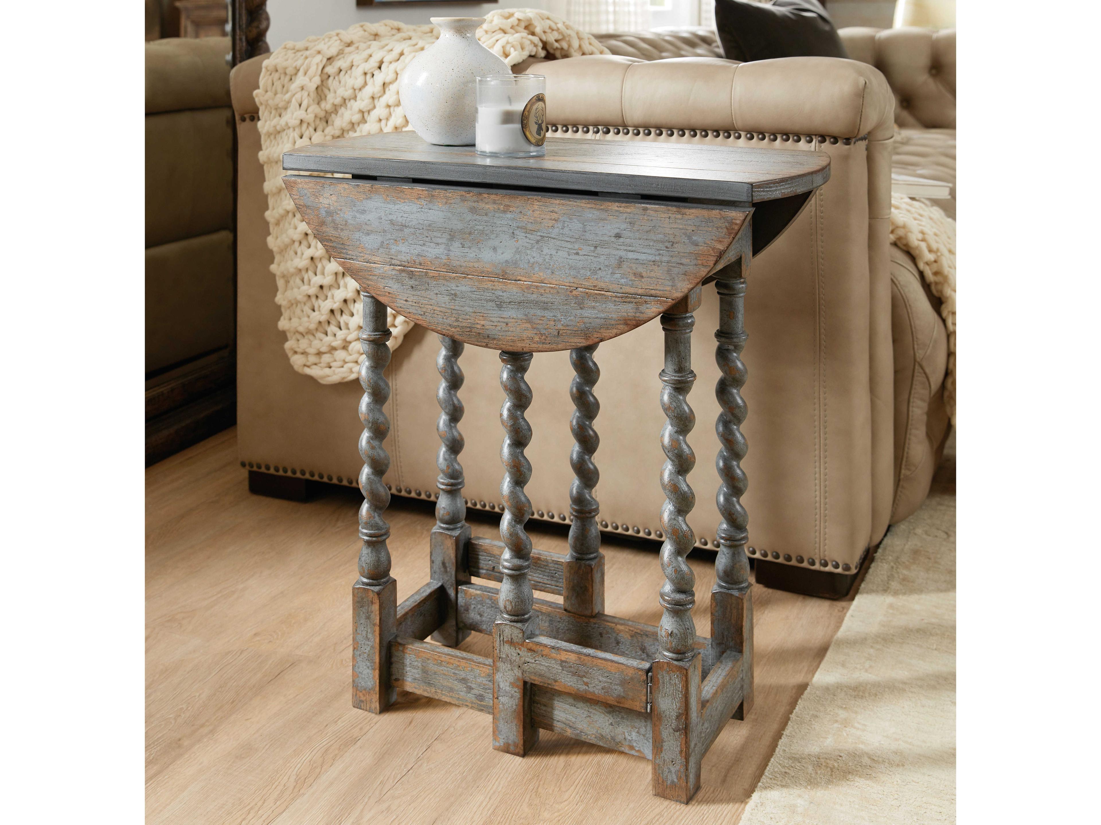 Luxecor Heritage Round Wood Blue End Table
