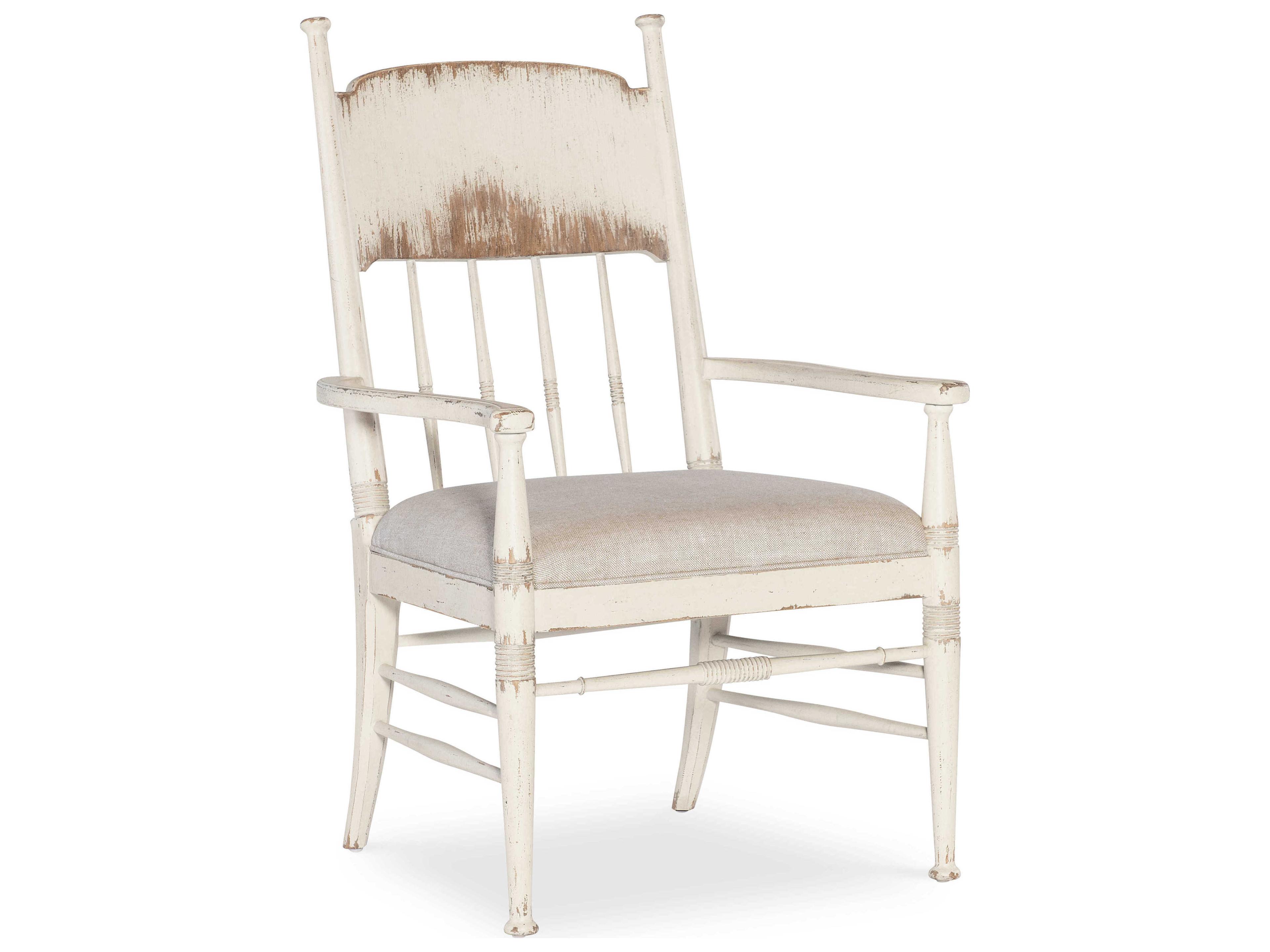 Americana Beige Oak Wood Upholstered Arm Dining Chair
