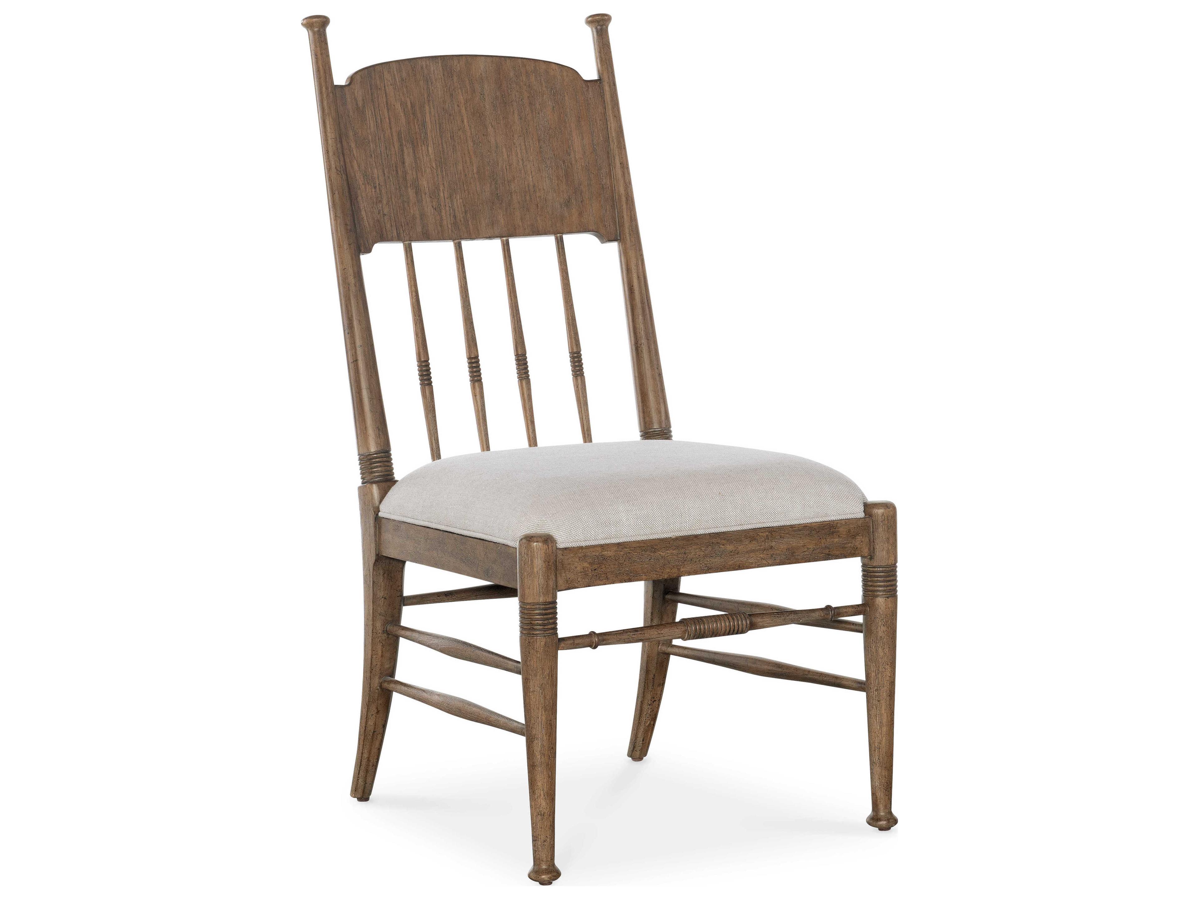 Heritage Brown Oak Wood Upholstered Side Dining Chair