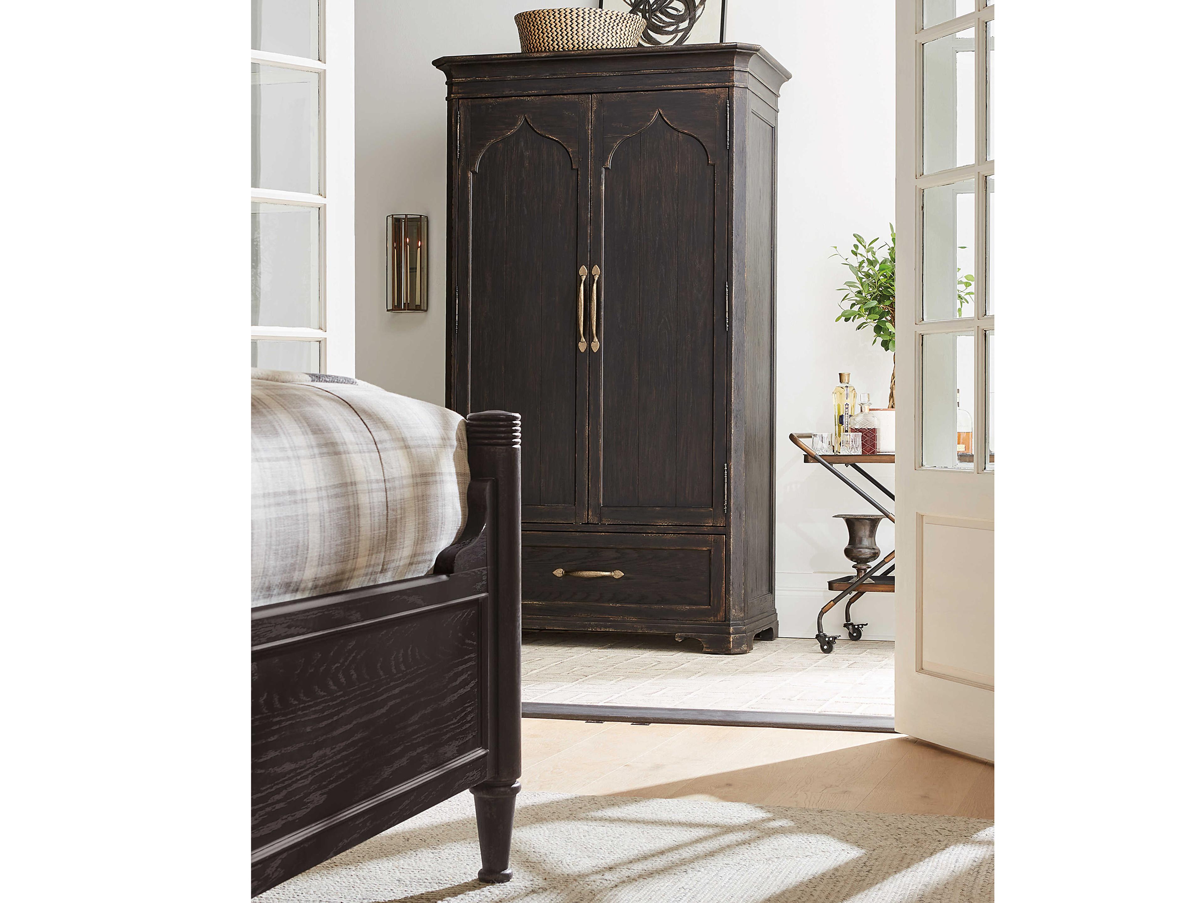 Hooker Furniture Americana Black Brown Oak Wood Wardrobe Armoire