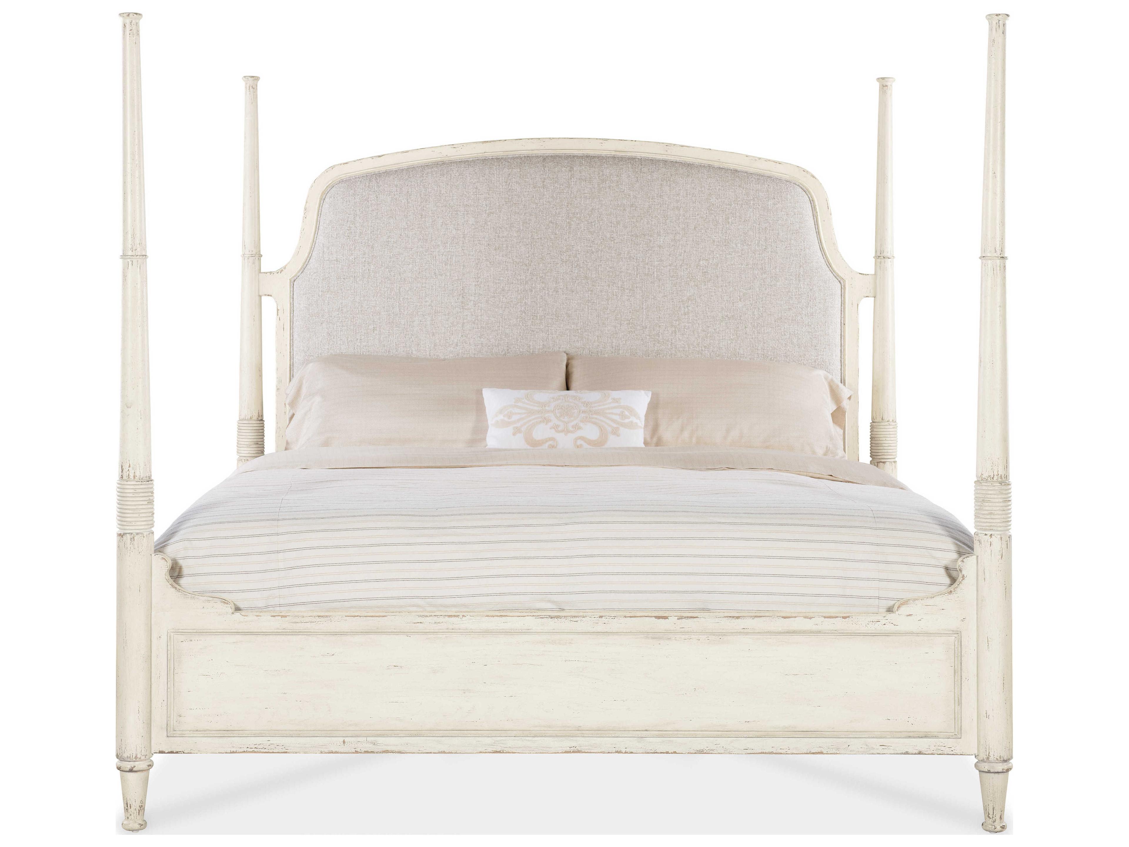 Hooker Furniture Americana Beige Oak Wood Upholstered California King Four Poster Bed