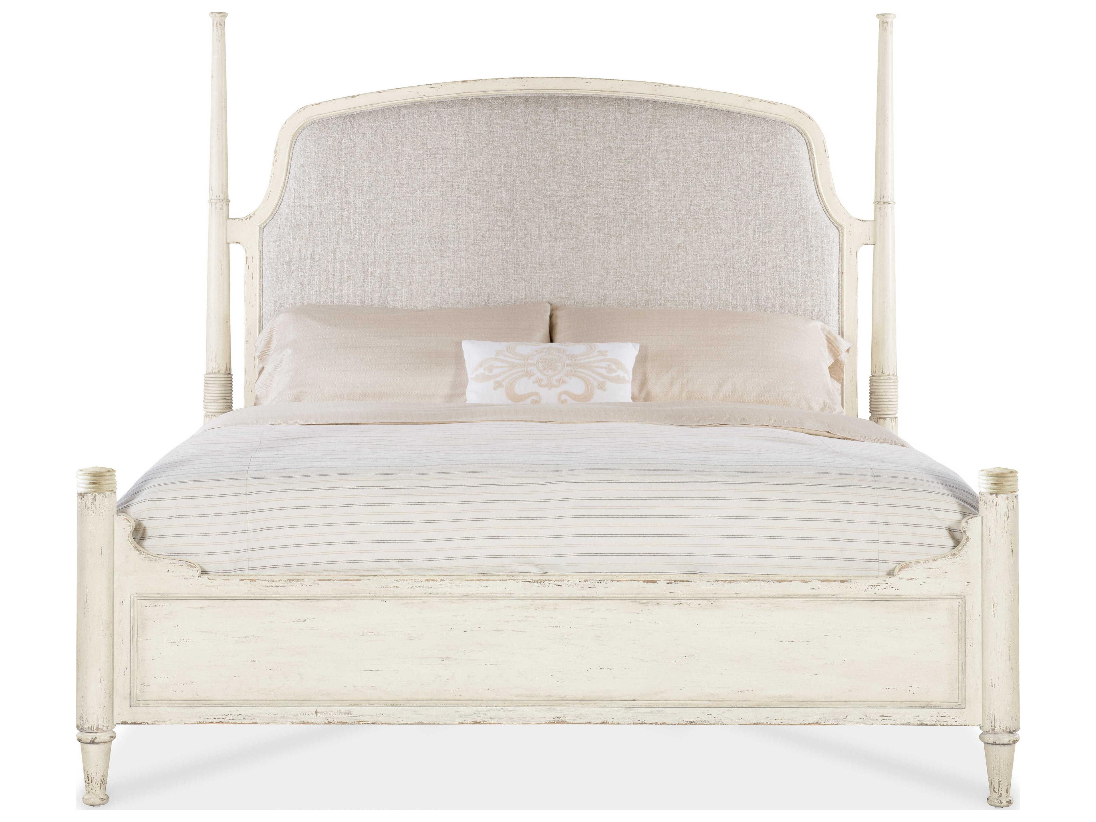 Hooker Furniture Americana Beige Oak Wood Upholstered California King Four Poster Bed